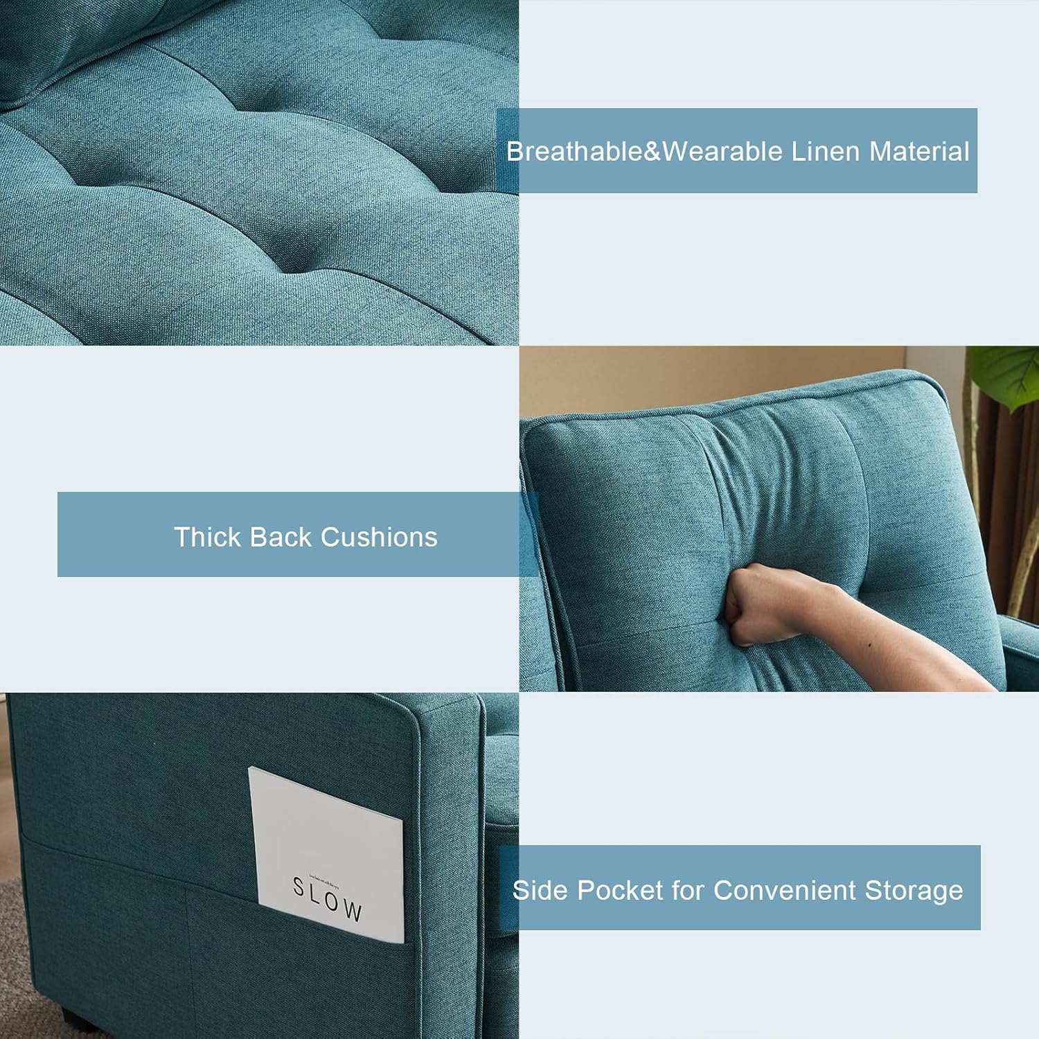 VINGLI Loveseat Sleeper Sofa Bed Teal Blue Futon Couch 53.5" W 80" L Pull Out Couch Bed Floor Couches for Living Room Folding Sofa Convertible Small Loveseat for Small Spaces
