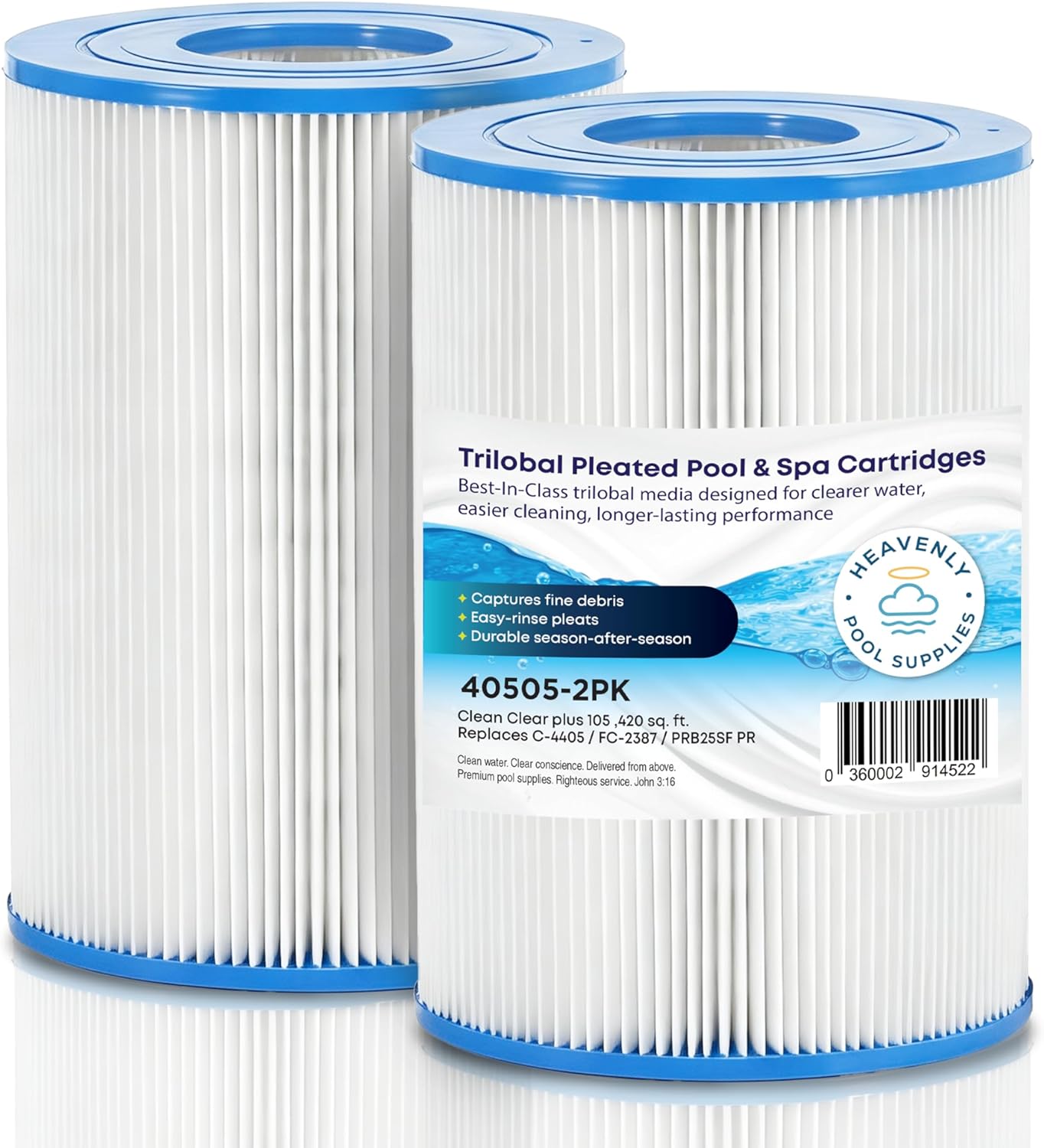 Pool, Spa, & Hot Tub Filter Cartridge, Trilobal Media — Compatible with PRB25SF, PRB25SF-PAIR, Unicel C-4405, Filbur FC-2387, Darlly 40505-2PK, R172464, 17-2464 & More (2-Pack)