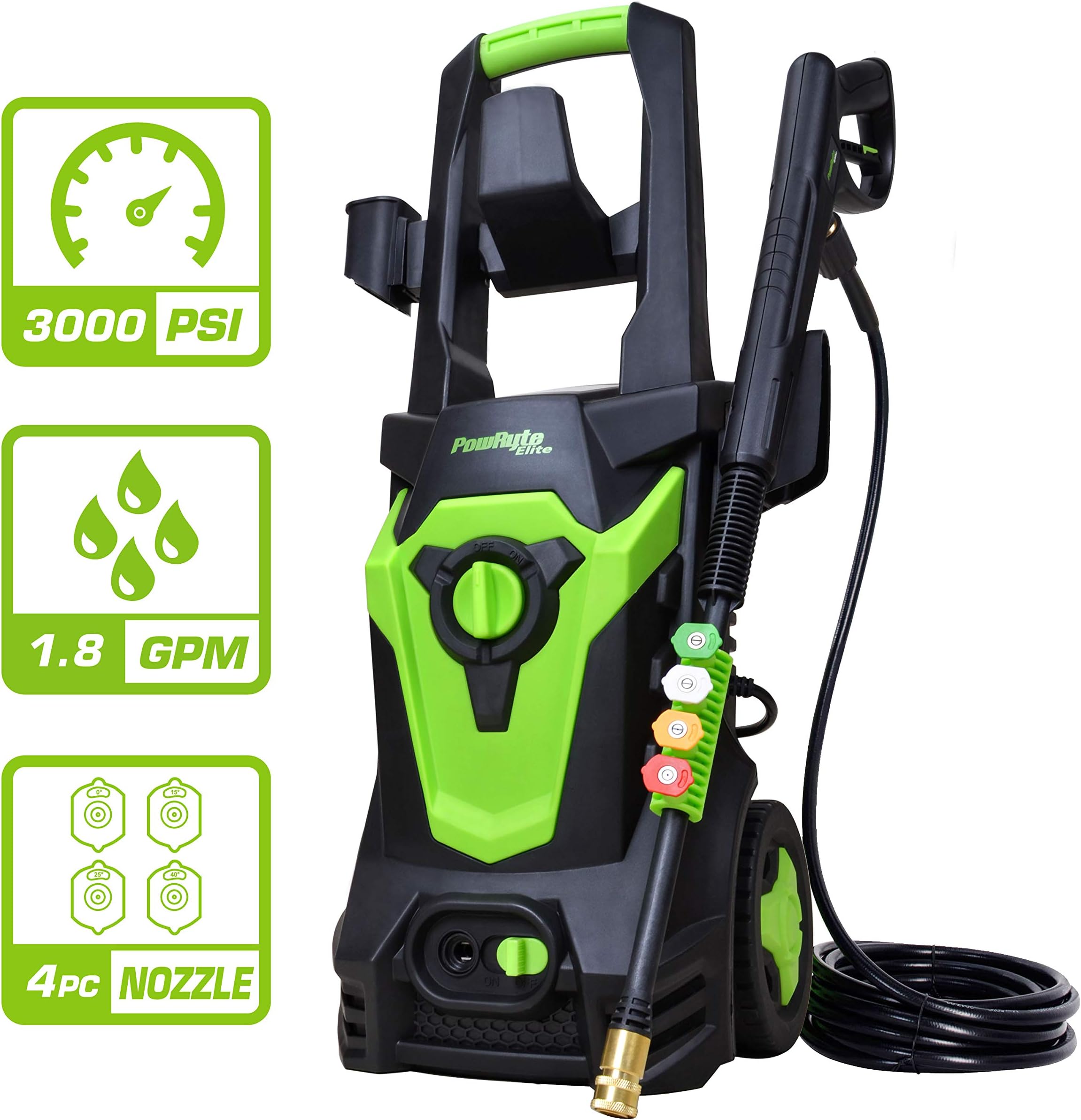 Azoran Electric Pressure Washer, Electric Power Washer with 4 Quick-Connect Spray Tips, Car Washer Machine - 3000 PSI 1.8 GPM