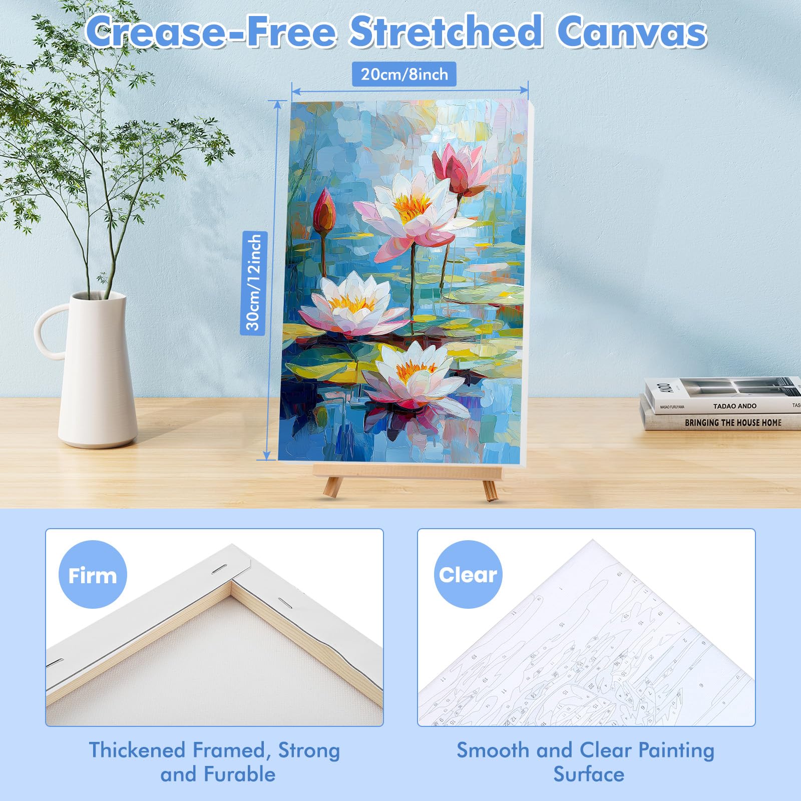 Lxmsja Loto Dipingere con i Numeri Adulti con Cornice, Fiore Paint by Numbers Kit Principianti Con Cavalletto in Legno, Hobby Creativi Adulti Idee Regalo Donna Decorazioni Casa - 20x30cm