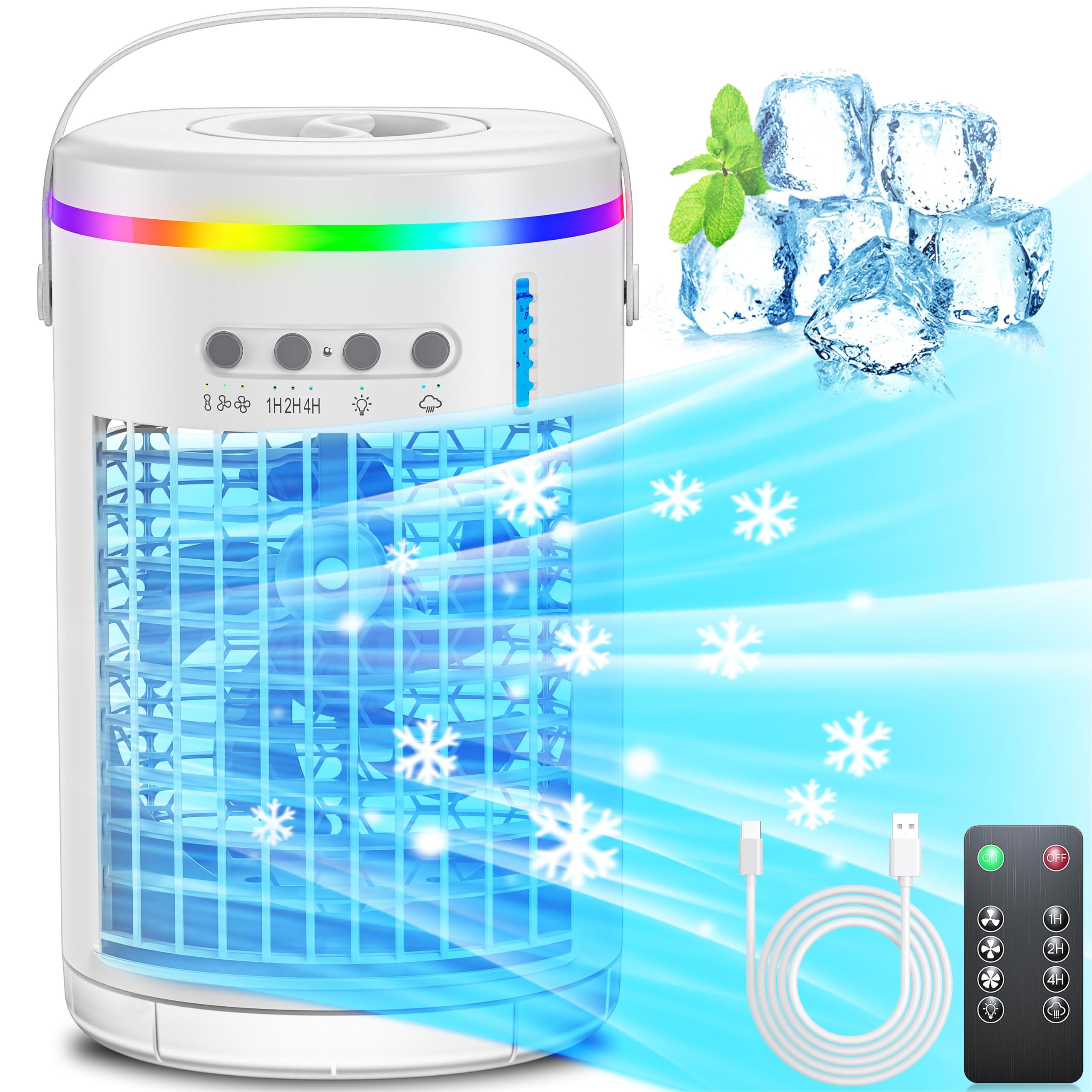 Portable Air Conditioners Fan,Vosaf 1400ml Evaporative Mini Air Conditioner with 7 Colors Light, BK20PLUS