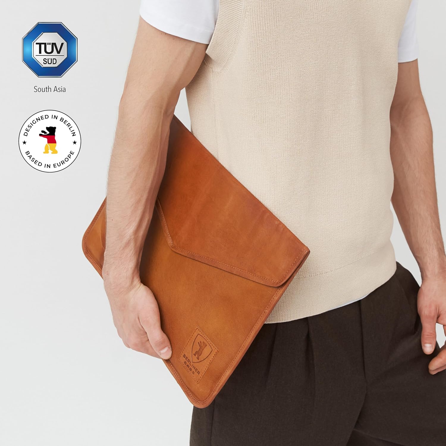 BERLINER BAGS Vintage Genuine Leather Laptop Sleeve, Computer Cases, Notebook Cover - Brown (15.6 Inch) - Image 3