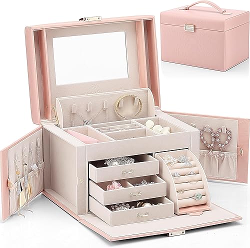 Vlando Joyero de piel sintĂ©tica organizador mediano de joyerĂa regalo vintage para mujer patrĂłn de cruz rosa Vlando Joyero de piel sintĂ©tica organizador mediano de joyerĂa regalo vintage para mujer patrĂłn de cruz rosa