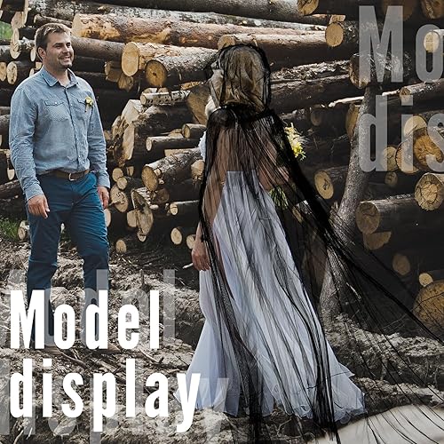 Miniatura 3 de Hercicy Capa de encaje de Halloween de longitud completa con capucha, capa gótica de bruja transparente para cosplay, disfraz de vampiro, boda