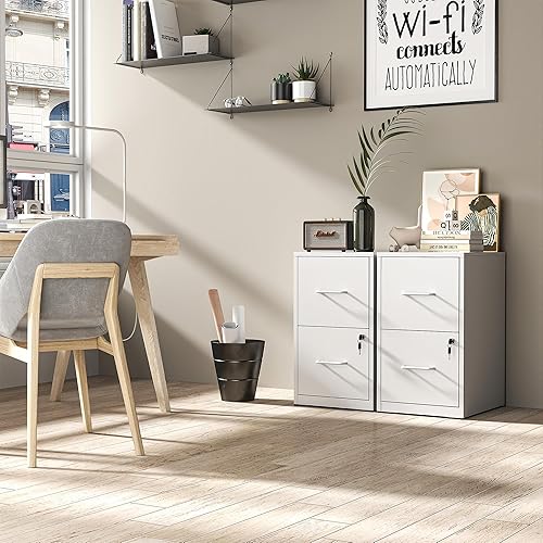Vista 7 de Archivador de 2 cajones, archivadores verticales con cerradura para oficina en casa, archivador de acero de oficina resistente para colgar Blanco