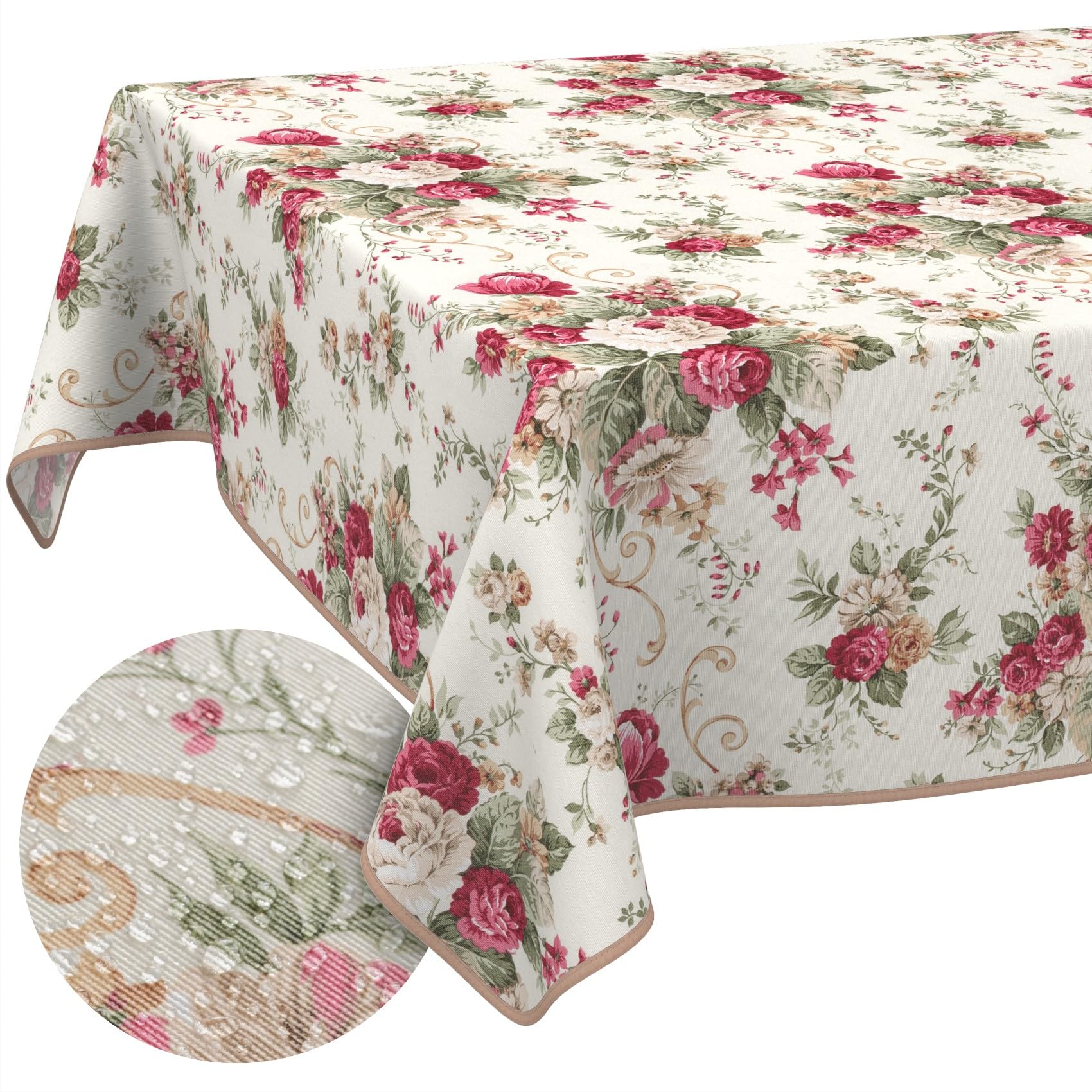 Mantel de tela textil lavable, mantel de algodón, poliéster, rosas, 280 x 140 cm, para interior y exterior