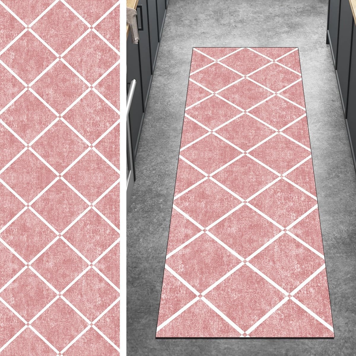 Runner Rugs for Hallway Kitchen Non Slip Carpet Runner Washable Abstract Pink Anti Skid Long Hall Runner Mat for Hallway Bedroom Doorway Stair Steps, Customizable