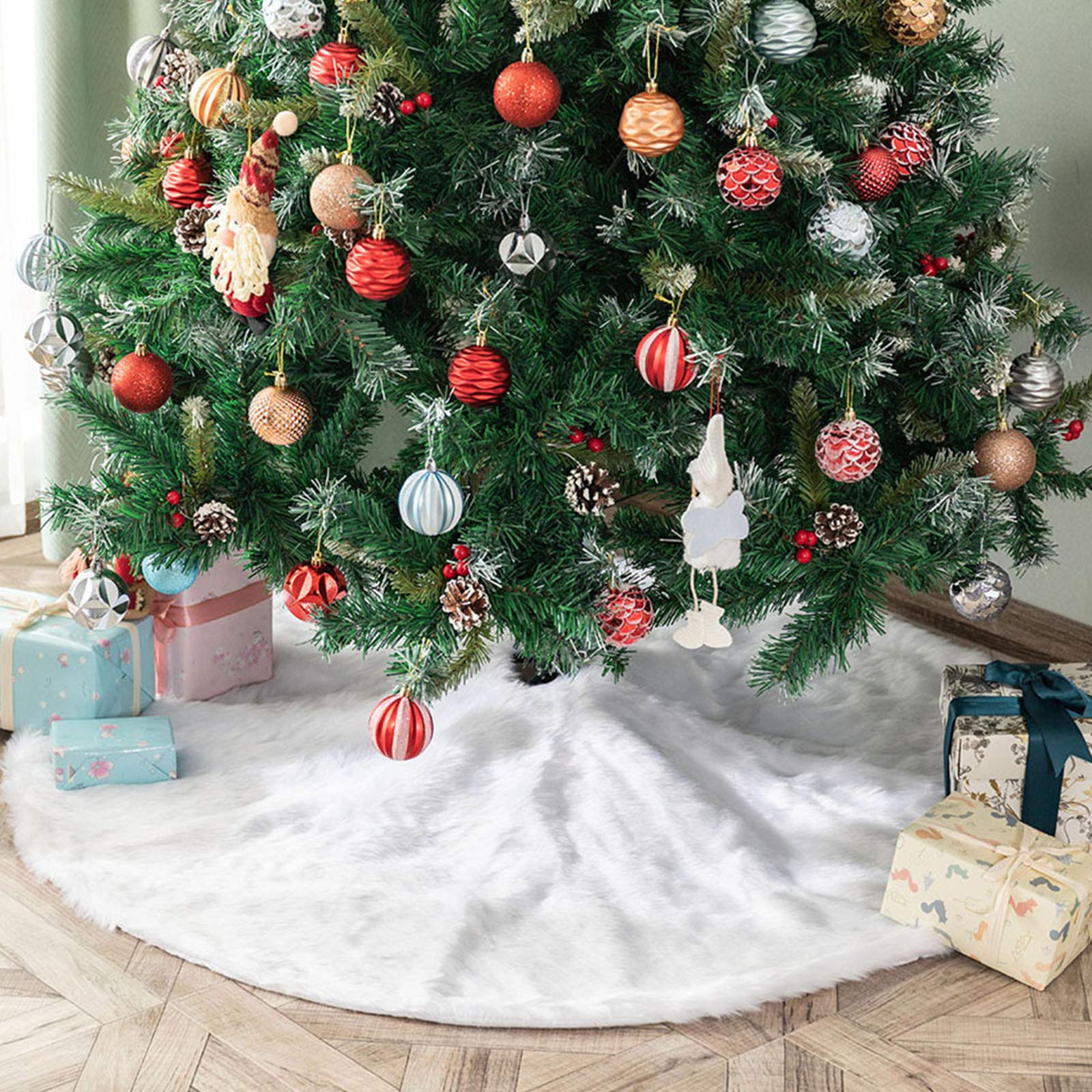 Jupe De Sapin Noël 90cm - Fausse Fourrure Blanche - Décoration Noël Neige