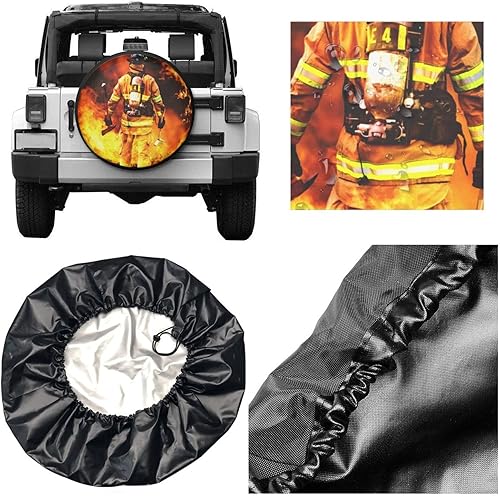 Miniatura 4 de Firefighter Fireman Flame - Cubierta de llanta de repuesto para llantas, a prueba de polvo, para remolque, caravana, muchos vehículos, 17 pulgadas