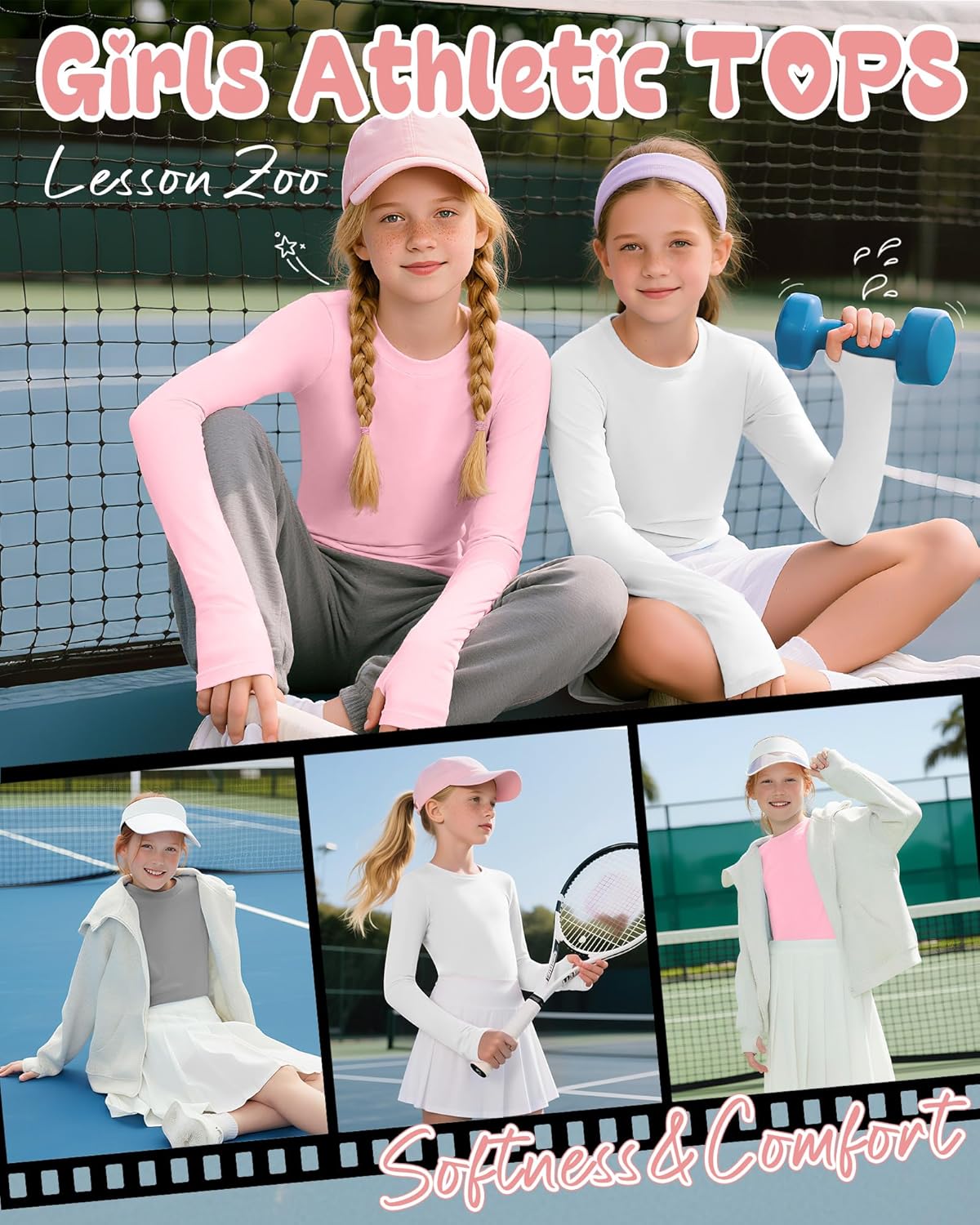 4 Pack Girl's Long Sleeve Athletic Shirts with Thumb Holes, 5-14 Years Kids Quick Dry Crew Neck Teens Gym Yoga Tops - Image 3