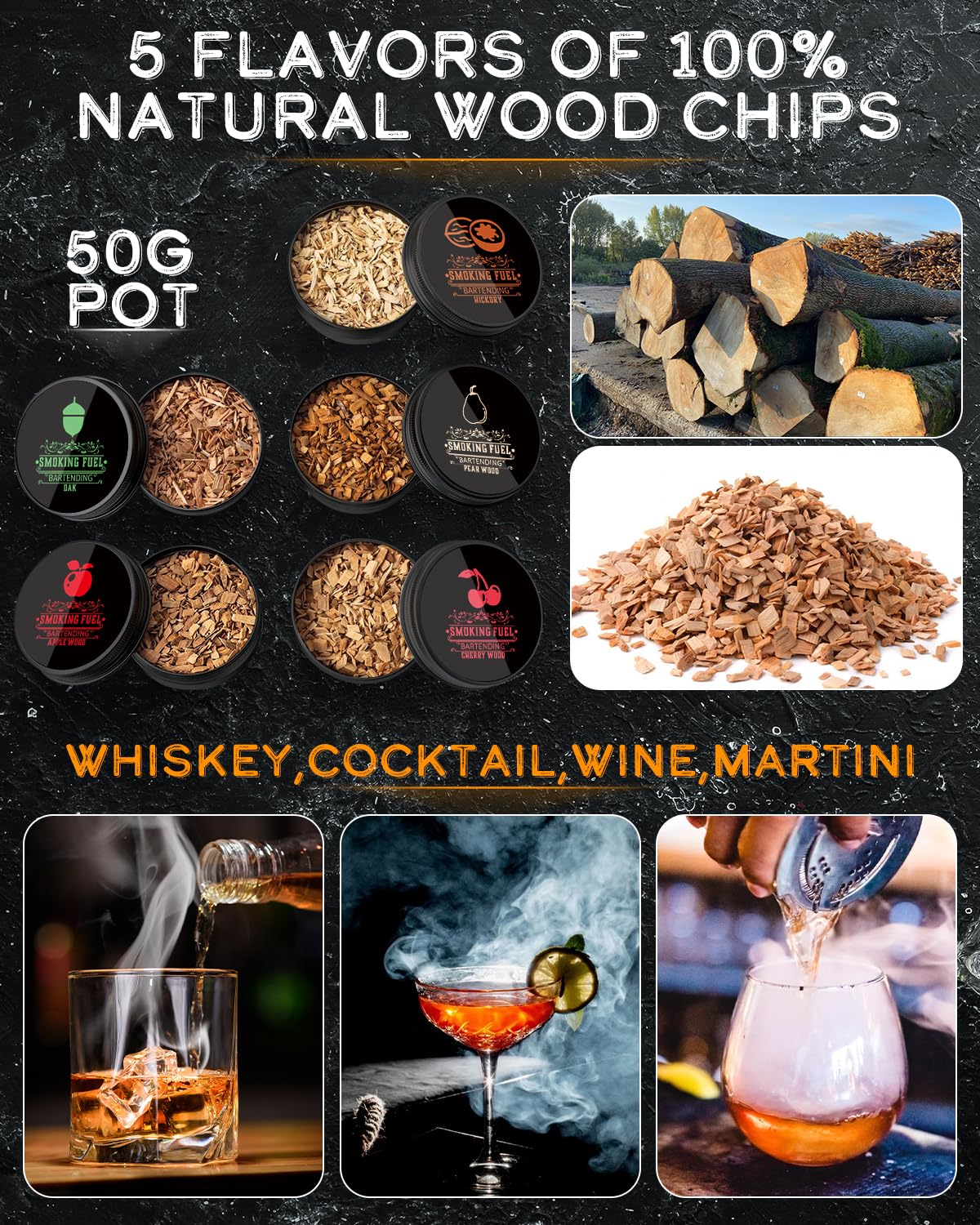 Cocktail Smoker Kit with Torch, ONUEMP Old Fashioned Smoker Kit with 5 Flavor Wood Chips, Drink Smoker Infuser Kit, Smoke Top, Whiskey Bourbon Gifts for Men Dad Husband Father's Day (Without Butane)