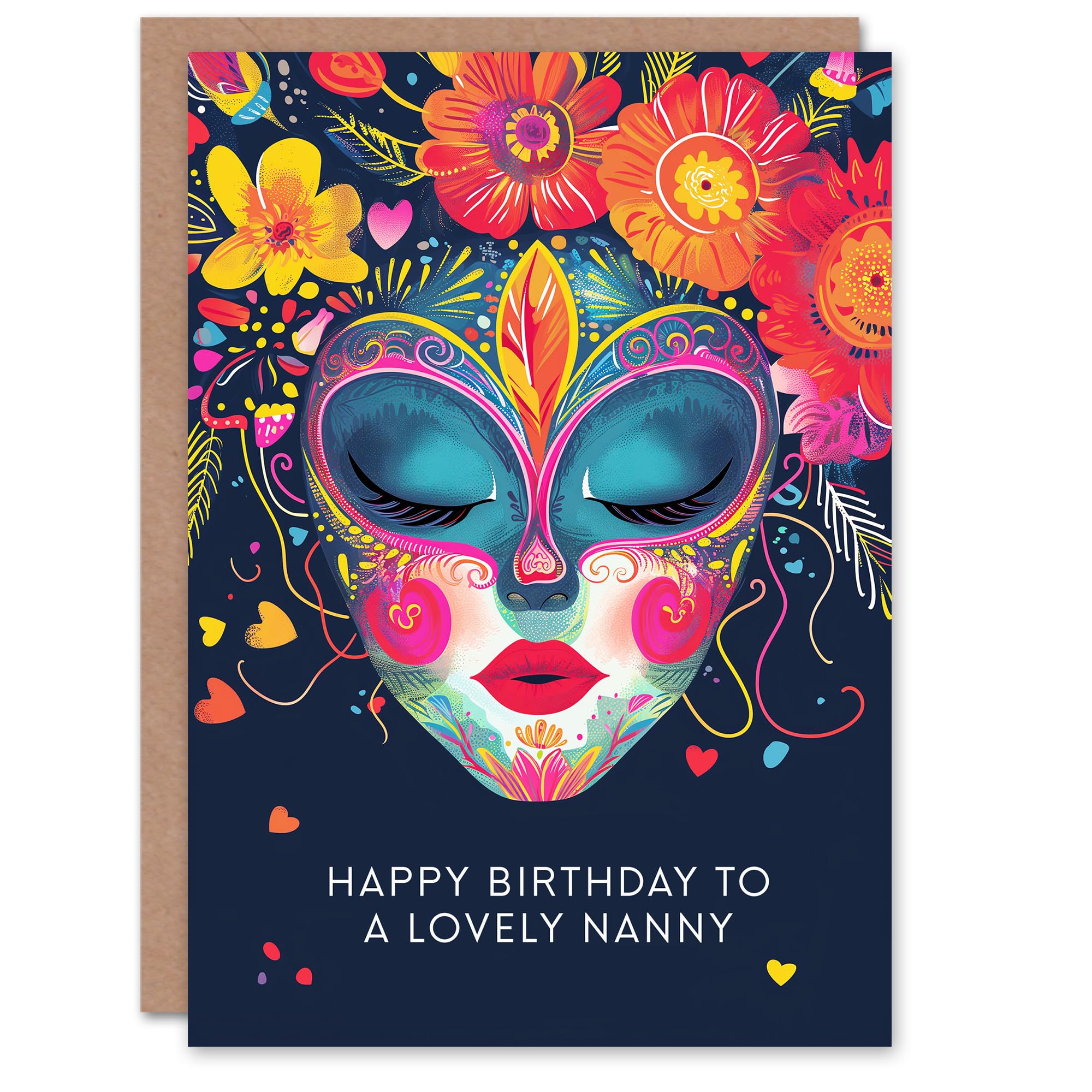 Artery8 Women's Greeting Card - Happy Birthday Nanny - Floral Headdress - Navy