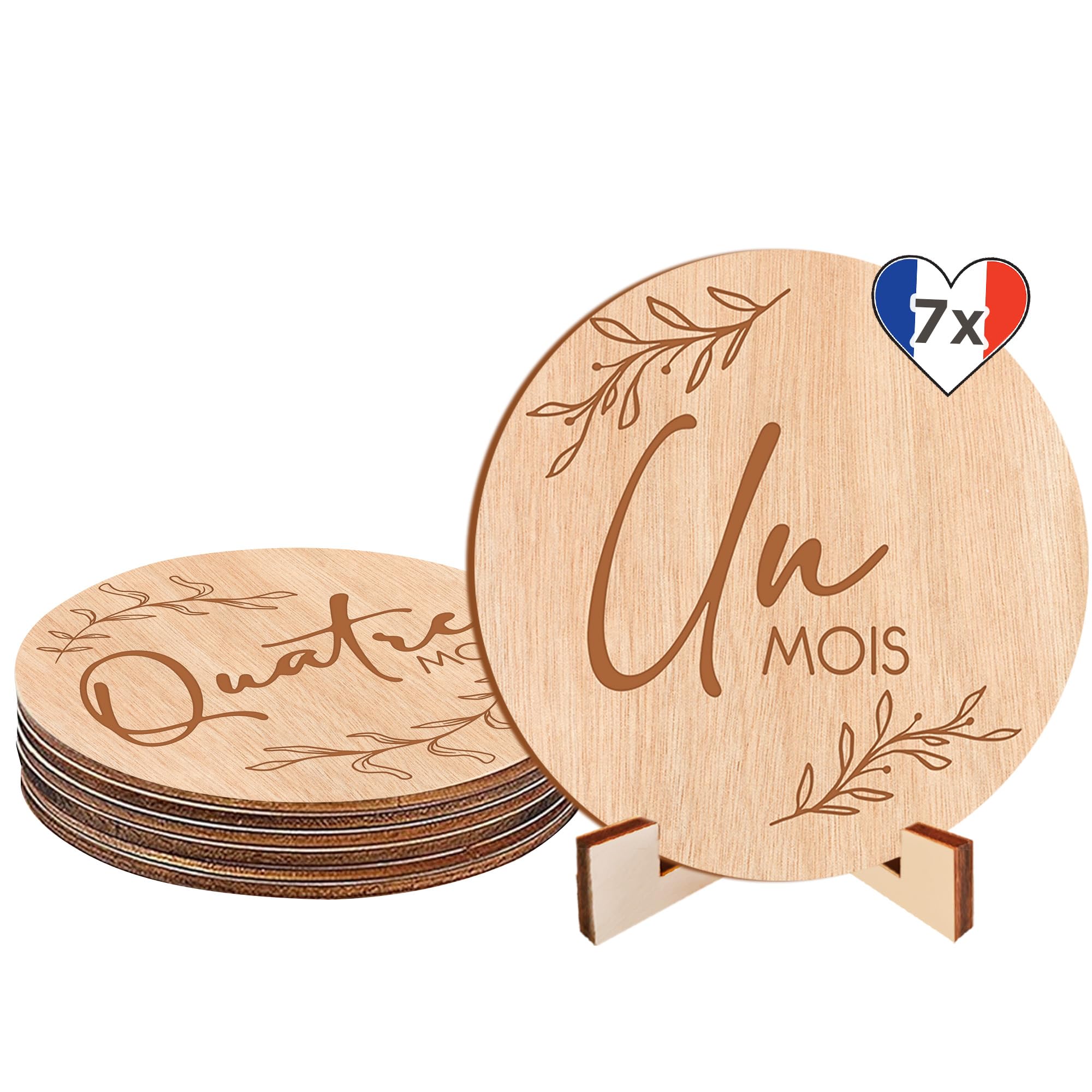 Cartes Étapes Bébé en Bois, Support Inclus – Lot de 7 Cartes pour Nouveau Né - 12 Mois à immortaliser - Idéal Cadeau de Naissance et Cadeau Future Maman