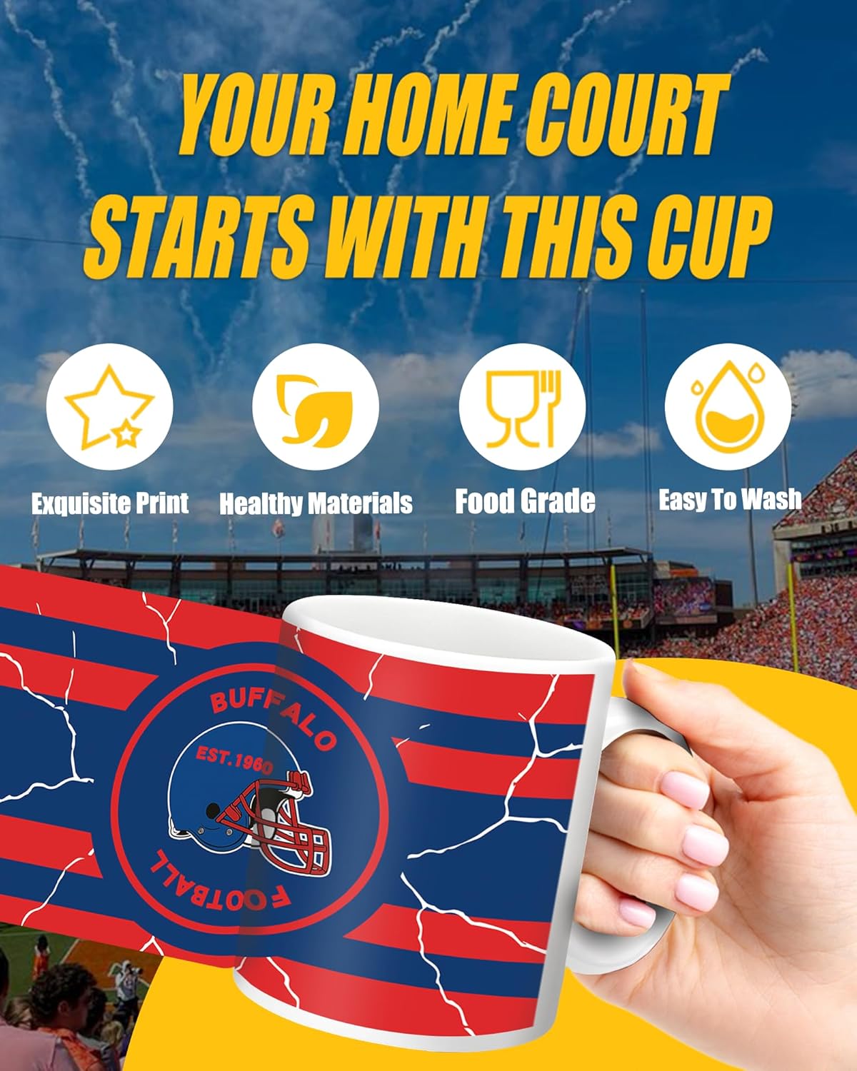 Football Fan Coffee Mug Cup and Large Desk Matt for Desktop Buffalo Themed Merch Fan Shop Men Women Sport Stuff Apparel Memorabilia Decor Bill Team Bf Boyfriend Novelty Cool Special Present Funny Gift