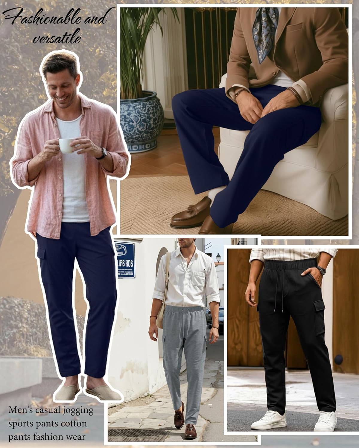 3 Pack Men's Cargo Sweatpants Baggy Joggers Lightweight Casual Built-in Drawstring Tapered Pants with Pockets - Image 2