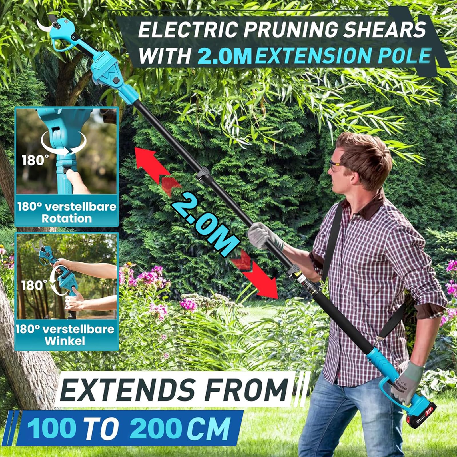 Forbici da potatura elettriche Professionali, Inserti Senza Fili per Giardinaggio, con Doppia Batteria e Lame di Ricambio Extra, attrezzo per potatura Alberi e Giardino.