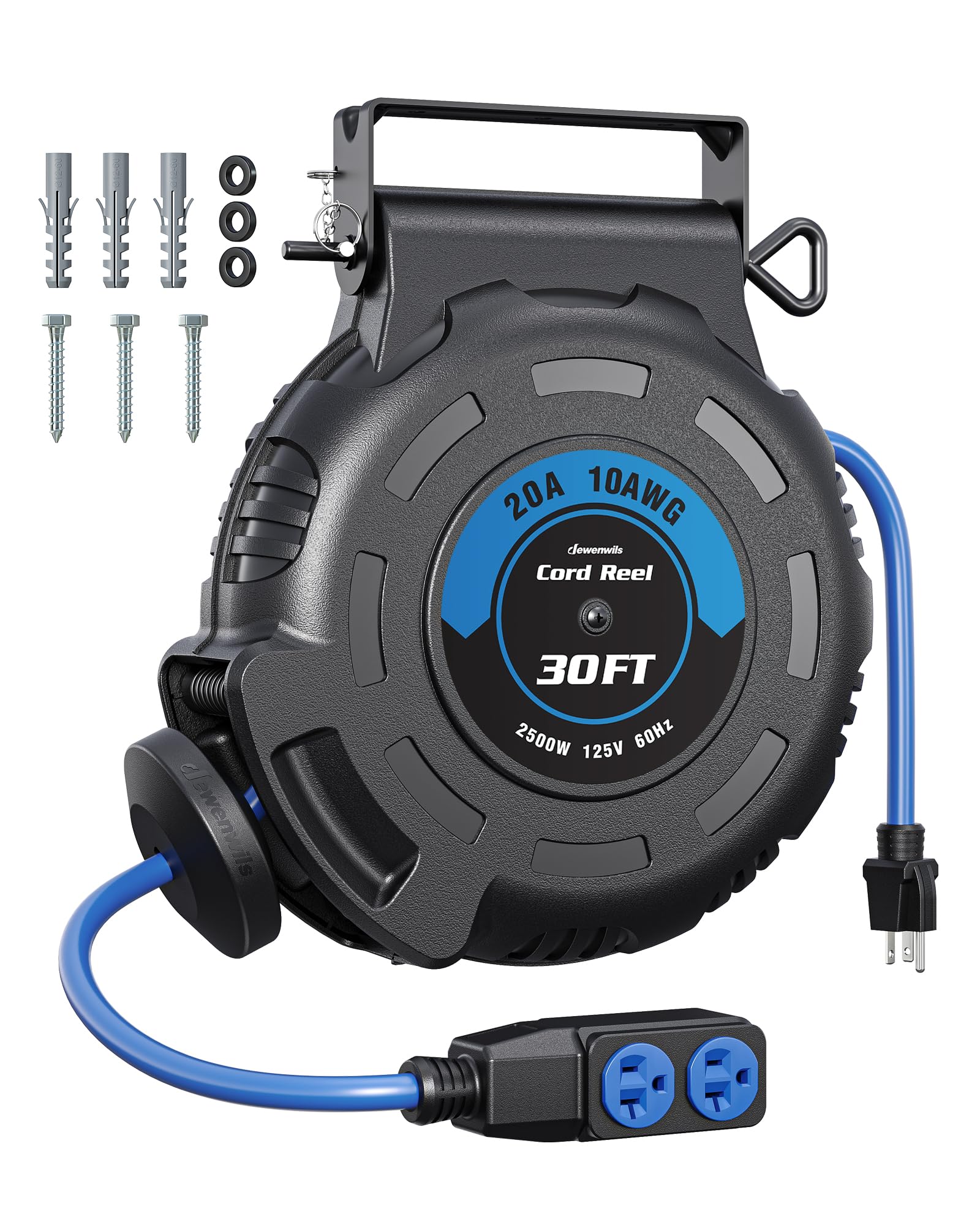 DEWENWILS 20Amp Retractable Extension Cord Reel, 30FT 2500W Power Cord Reel