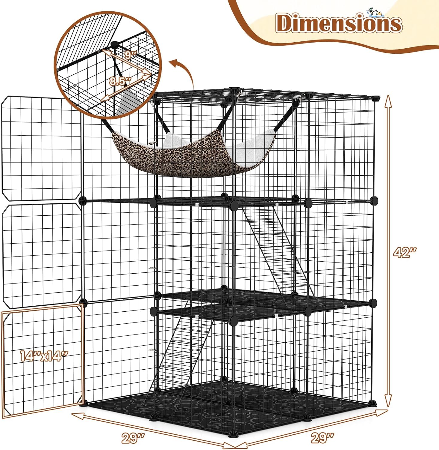 Tangkula Cat Cages Indoor, 3-Tier Cat Enclosure with Skylight, Extra Large Hammock, 2 Ladders, Detachable Metal Wire Kennel with 3 Lockable Doors, DIY Cat Crate & Pet Playpen Catio for 1-3 Cats Kitten