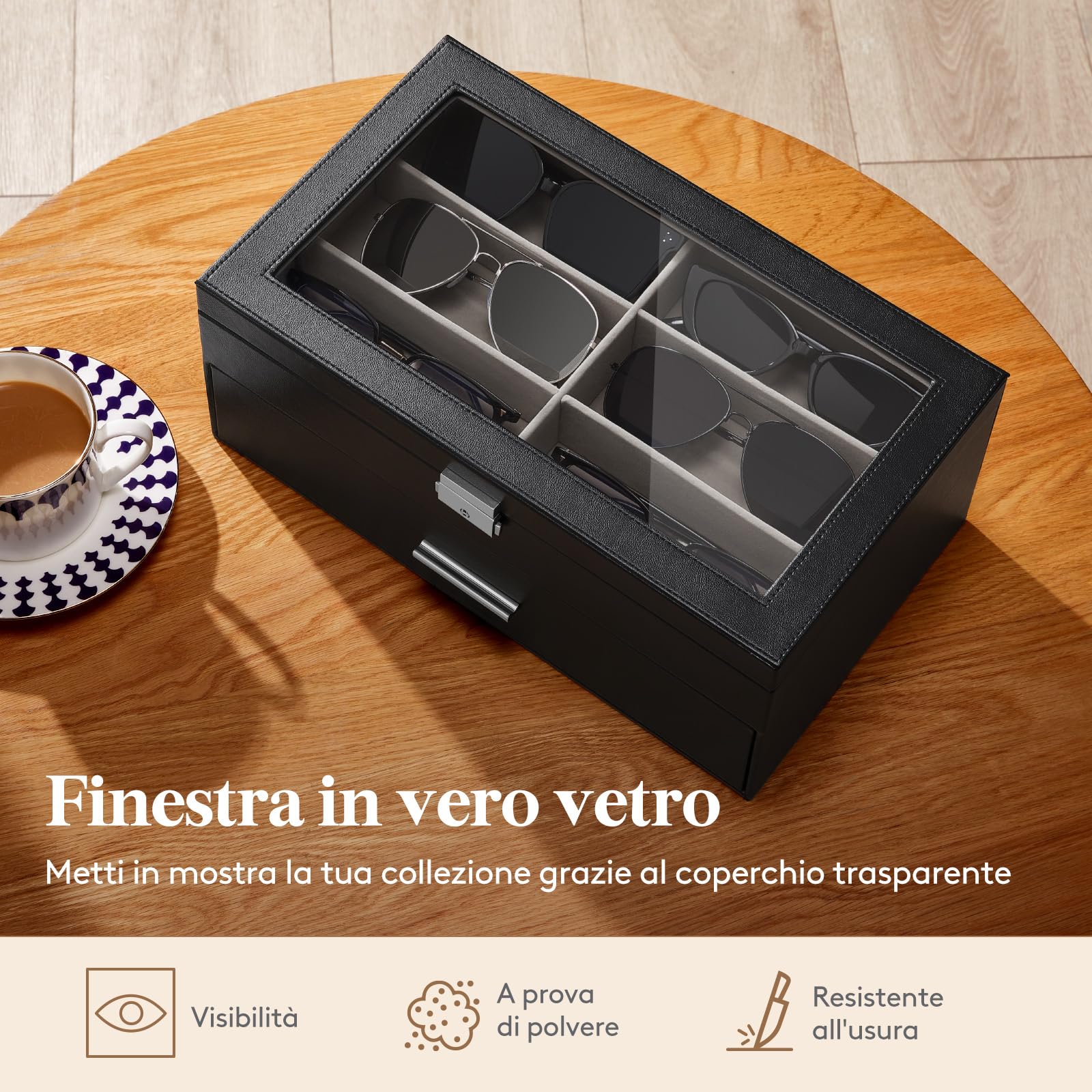 Lifewit Custodia Occhiali Rigida Uomo, Porta Occhiali da Sole Multiplo, Scatola Porta Occhiali con Cassetto, Scatola Orologi Orologi per Carte, Anelli, Spille, Fermacravatta, 35 x 21cm, Nero