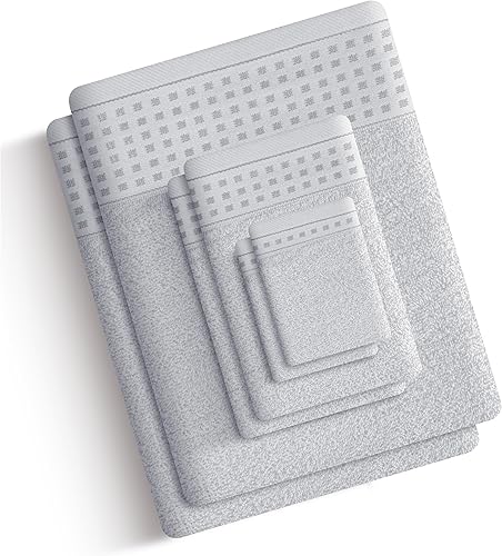 Vista 475 de GLAMBURG Juego de 6 toallas de 100% algodón ultra suave, contiene 2 toallas de baño de 28 x 55 pulgadas, 2 toallas de mano de 16 x 24 pulgadas y 2