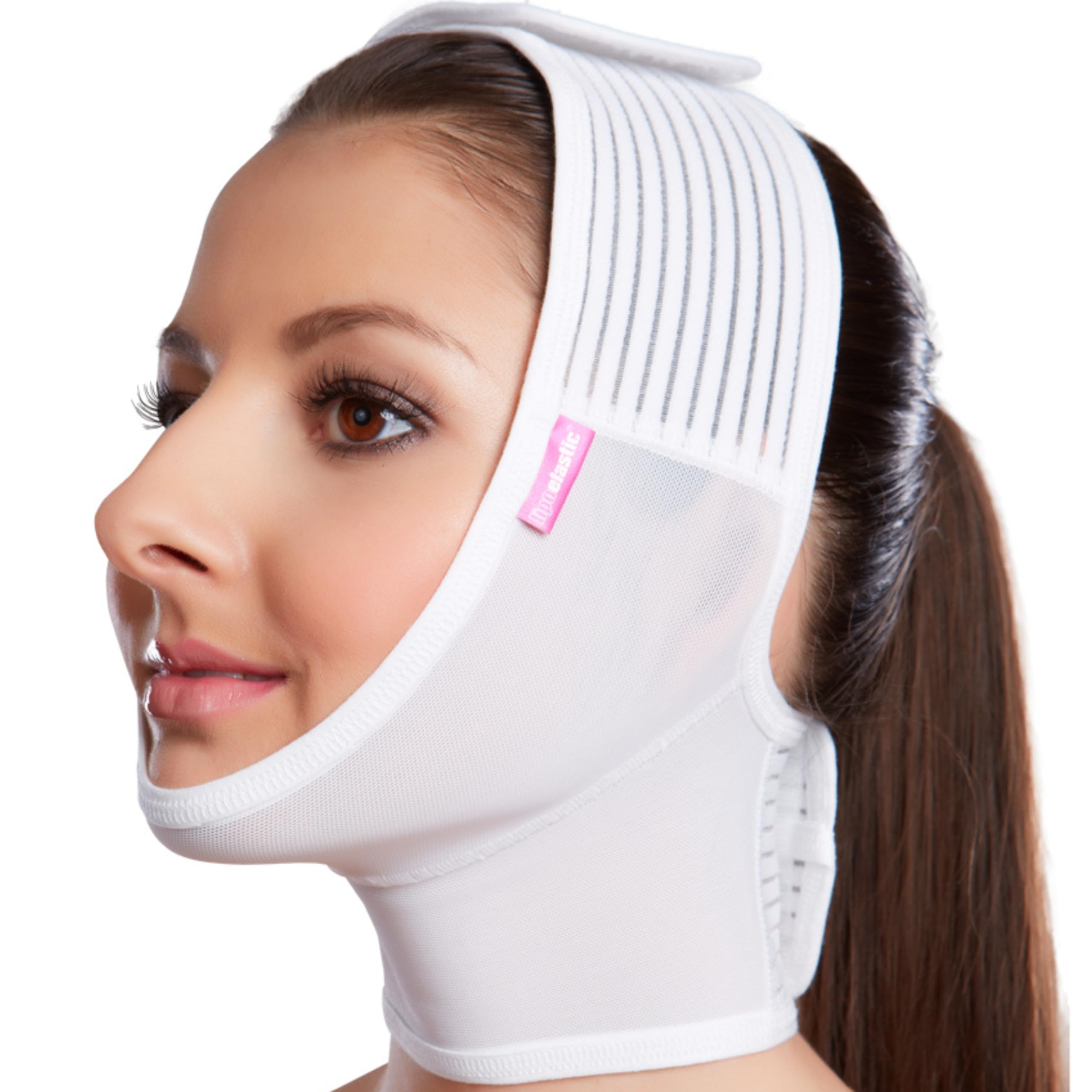 lipoelastic- fm extra- post surgical chin and neck lifting compression mask for women and men with velcro fastener