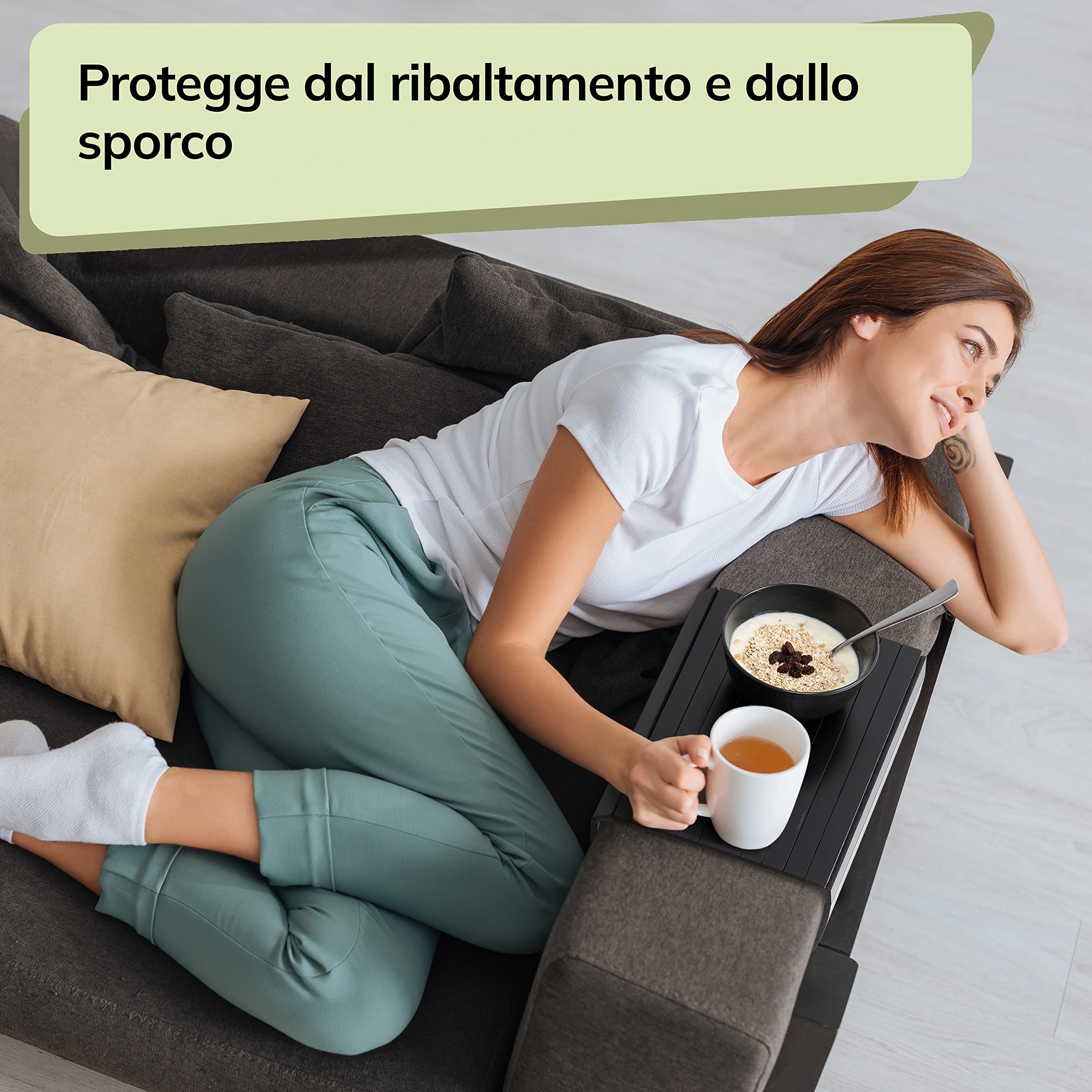 BAM BOO BOX Vassoio da Divano Bambù – Vassoio Bracciolo Divano 42x34x0,7cm – Portabicchieri Tavolino Aperitivo – Bambù Legno Naturale | Per Bicchieri, Tazze & Piatti (Nero)