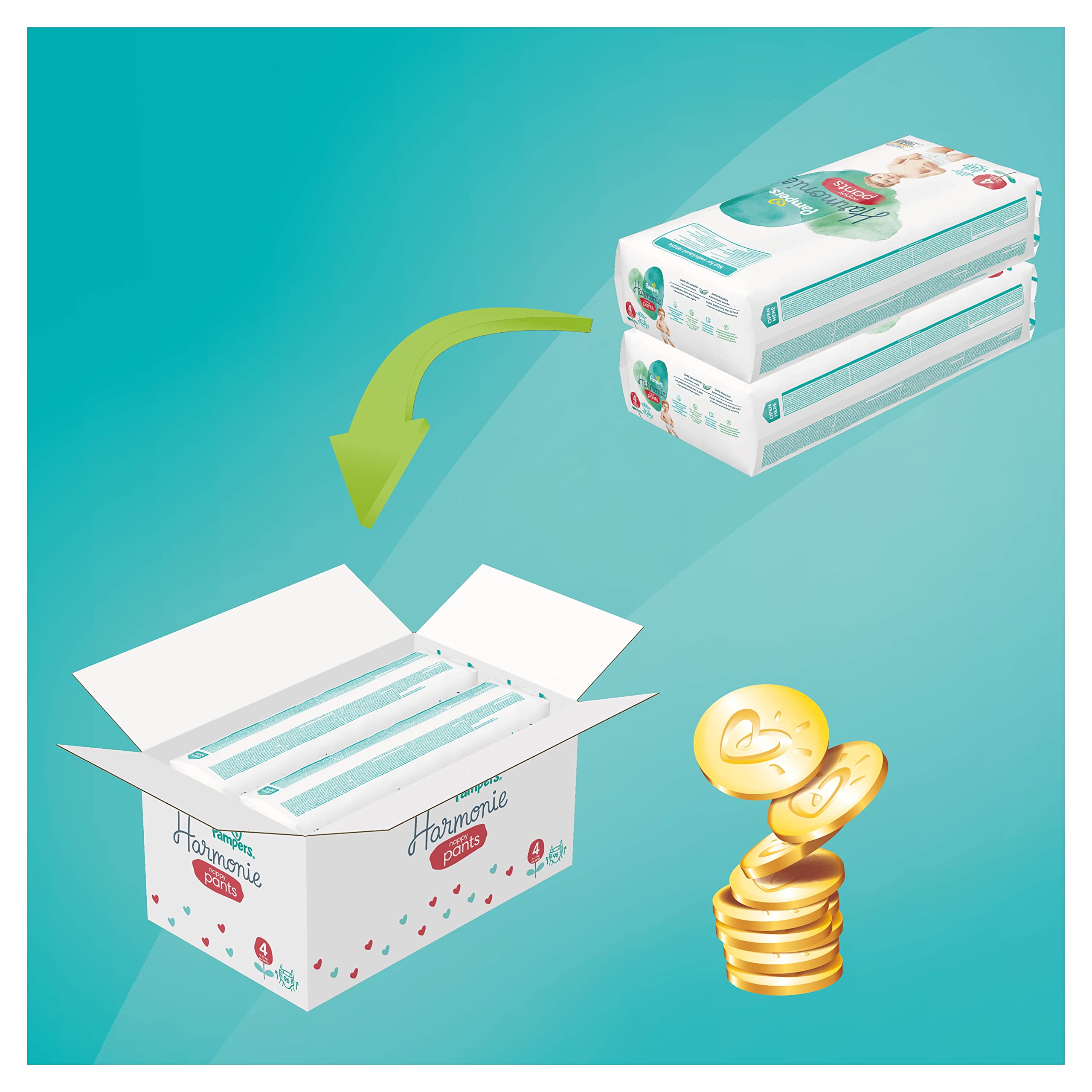 Pampers Harmonie Nappy Pants Size 4, 96 Nappies, 9kg15kg, Monthly Pack