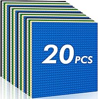 PokiiuLK 20-Pack Large 10x10" Multicolored Baseplates - Compatible with LEGO & Major Brands, Sturdy STEM Building Foundation