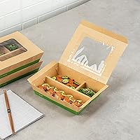 Vista 6 de Restaurantware Eco Tek - Recipientes de comida para llevar de 51 onzas, 100 cajas Bento desechables, 3 compartimentos, ventana transparente, papel