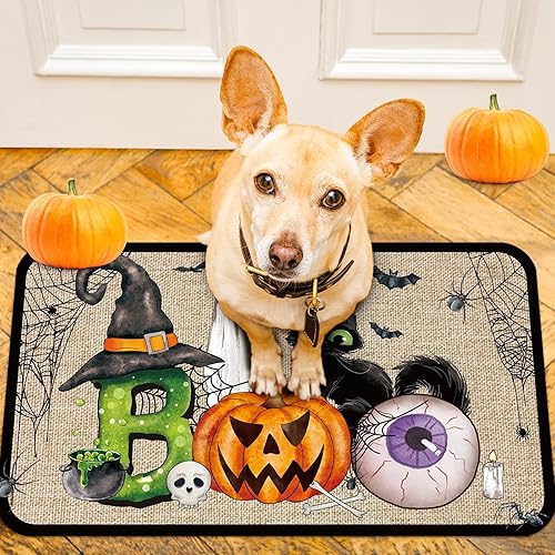 Miniatura 6 de Ceenna Tapete de Halloween para puerta al aire libre, 27.6 x 15.7 pulgadas, tapete de bienvenida para puerta delantera de Halloween, tapete de