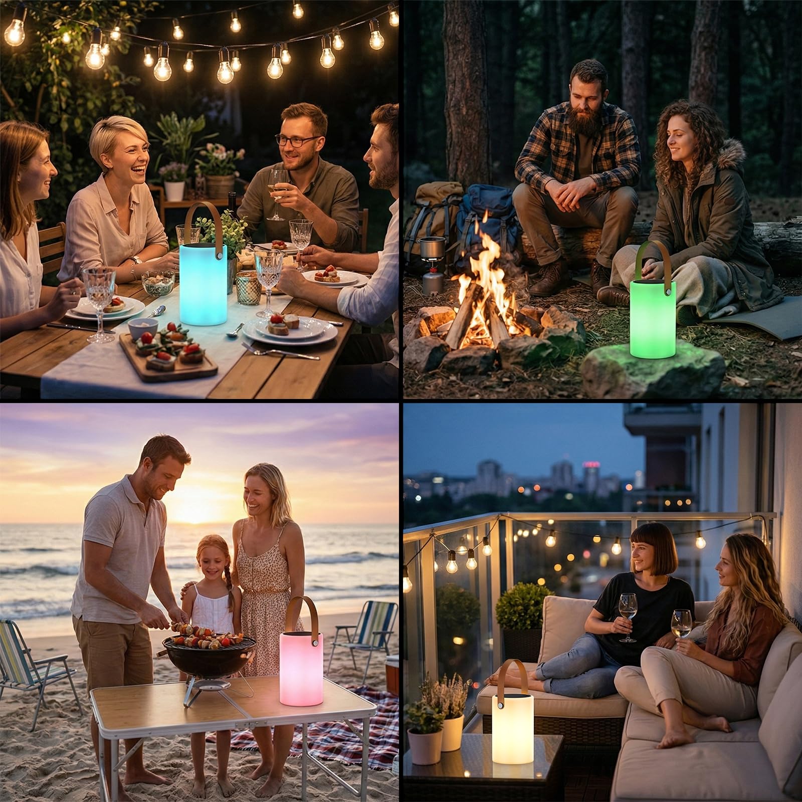 Gewiny Solar-Tischlampe, Outdoor-Solarlaternen, Outdoor-Lampen für Terrasse, wasserdicht, wiederaufladbare Laterne mit Lichtsensor, dimmbar, warmweiß und RGB-tragbare kabellose LED-Leuchten für Garten