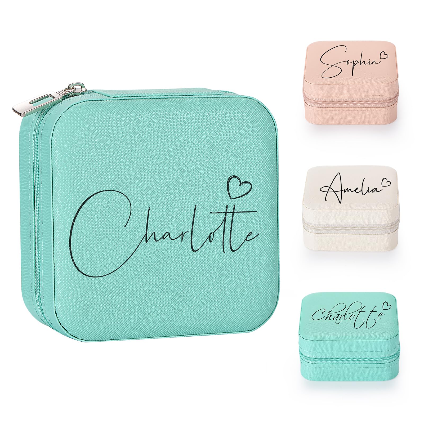 Personalised Jewellery Box for Women, Travel Jewellery Organizer with Name and Heart, Mini Jewellery Travel Case for Rings, Necklaces, Earrings, Personalised Gift for women