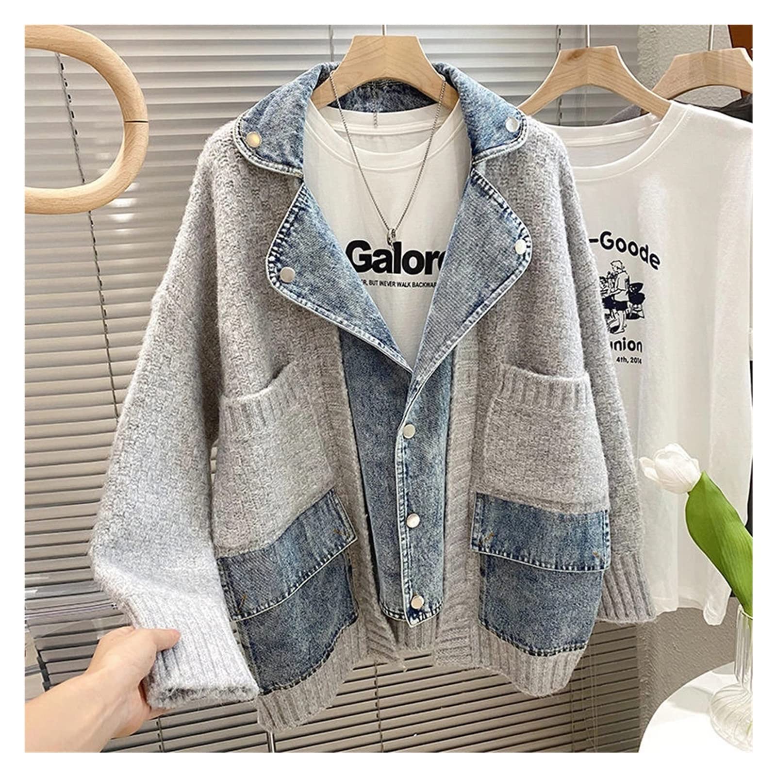 Amazon.co.jp: N/A 秋冬女性スプライシングデニムジャケット女性長袖