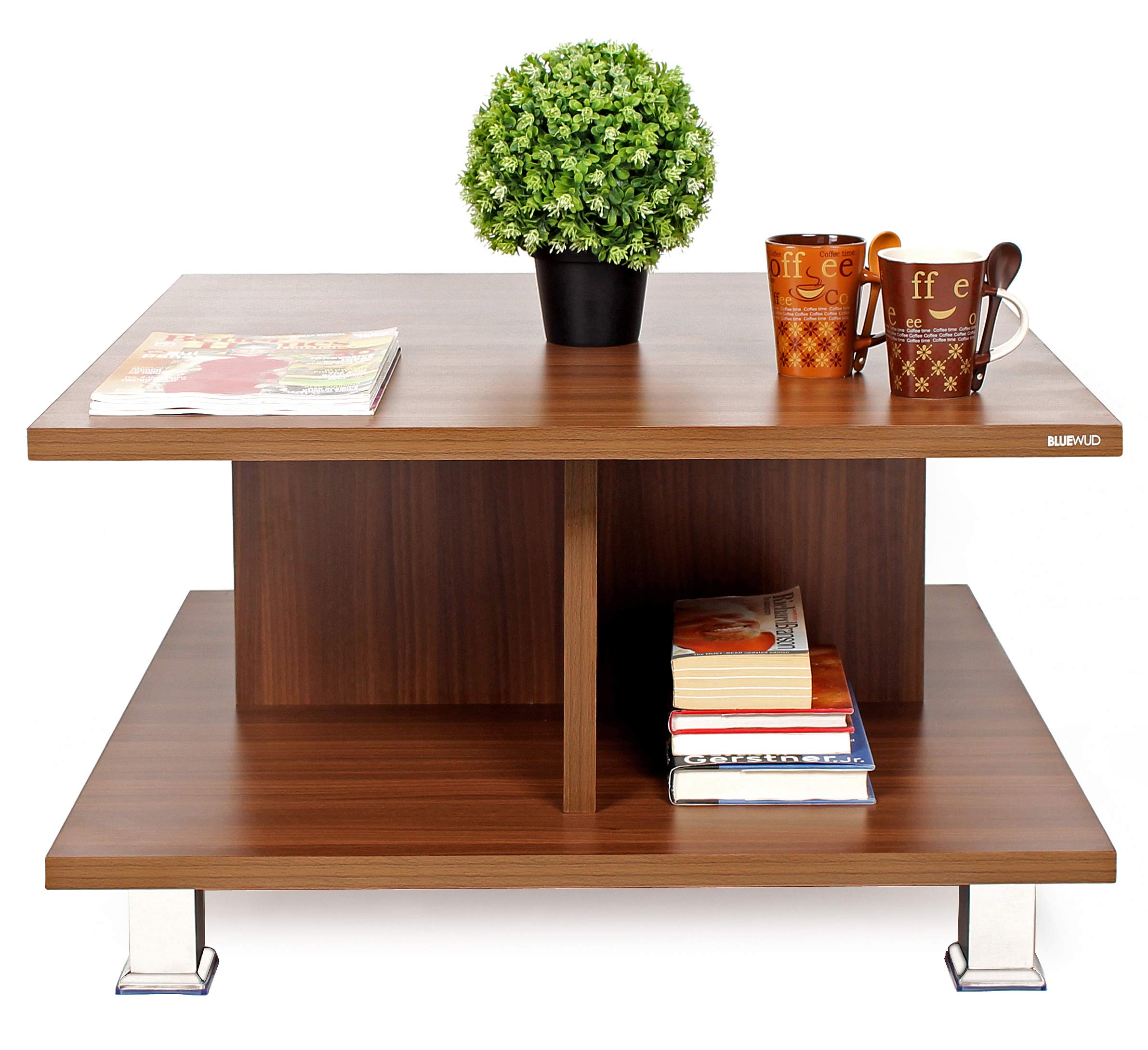 BLUEWUD Engineered Wood Coffee Center Sofa Tea/Teapoy Console Table with Metal Legs for Sofa Set Living Room Home Hall () (Sydney, Walnut)