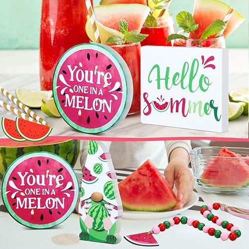 Miniatura 6 de 10 piezas de decoración de bandeja escalonada de verano de madera de granja, decoración de bandeja escalonada de limón, sandía, fresa, girasol,