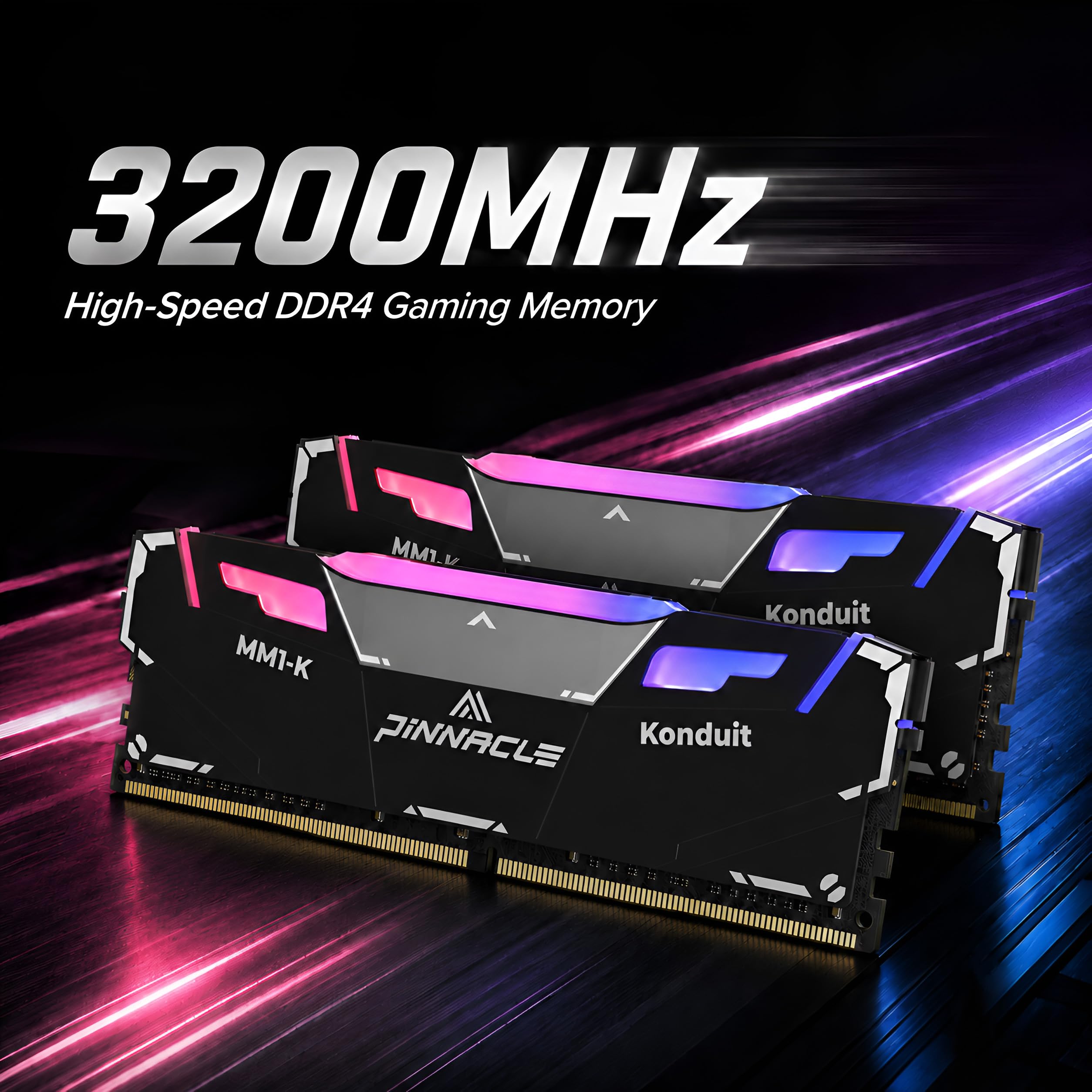 Timetec Pinnacle Konduit RGB XMP2.0 Overclocking 1.35V Compatible pour AMD et Intel Module de mémoire pour Ordinateur de Bureau de Jeu RAM - Noir (3200MHz 16GB)