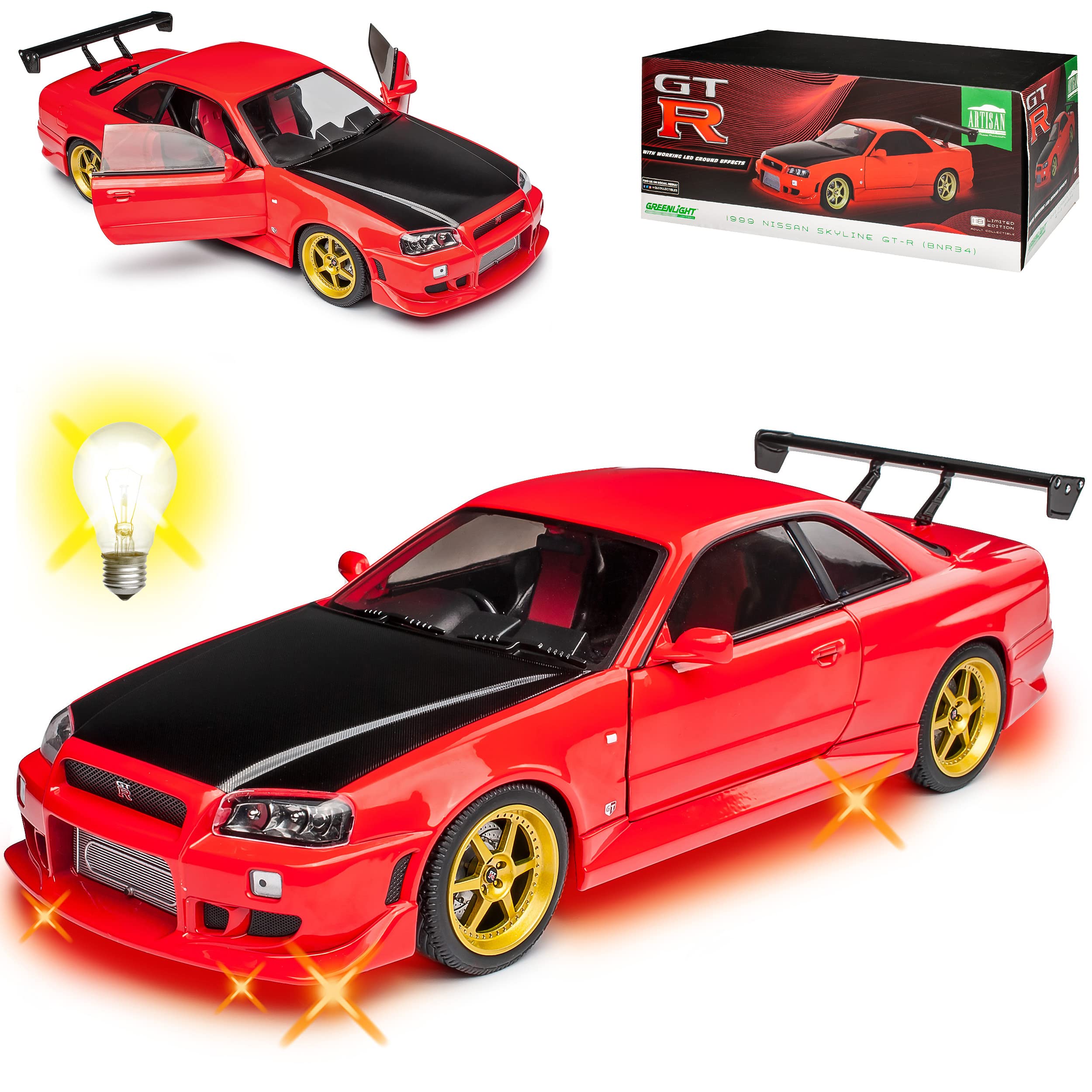Nisan Skyline R34 GT-R Rot mit Schwarz und LED Licht 1998-2002 1 