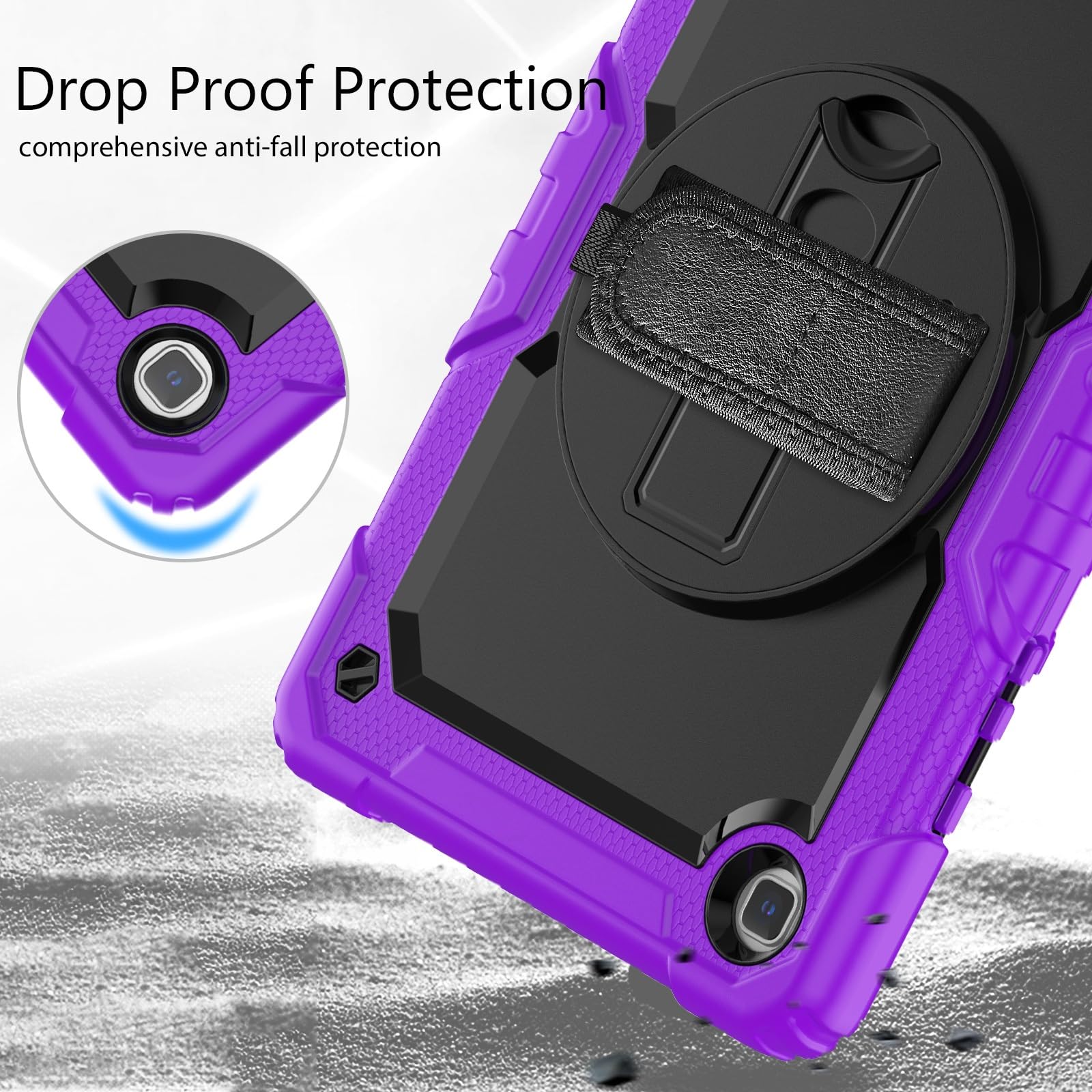 Kompatybilny z Samsung Galaxy Tab A7 10,4 cala SM-T500/T505 (2020) Etui folią ochronną ekranu, [podpórka] [pasek na ramię] Odporna wstrząsy wytrzymała obudowa 360° obrotowy pasek rękę i ramię(Mor)
