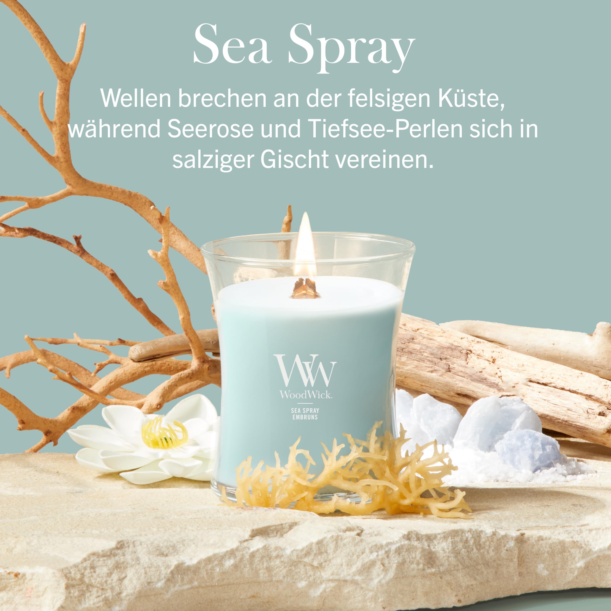 WoodWick Duftkerze | Mittlere Hourglass-Kerze | Sea Spray | Perfekte Geschenke für Frauen