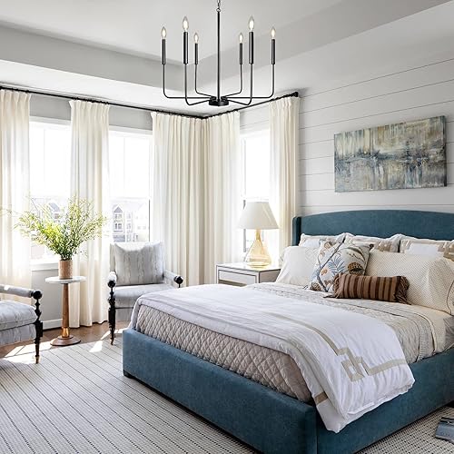 Miniatura 8 de ALISADABOY Candelabro negro de granja para comedor, 6 luces rústicas colgantes para sala de estar, cocina, isla, vestíbulo, entrada, dormitorio,