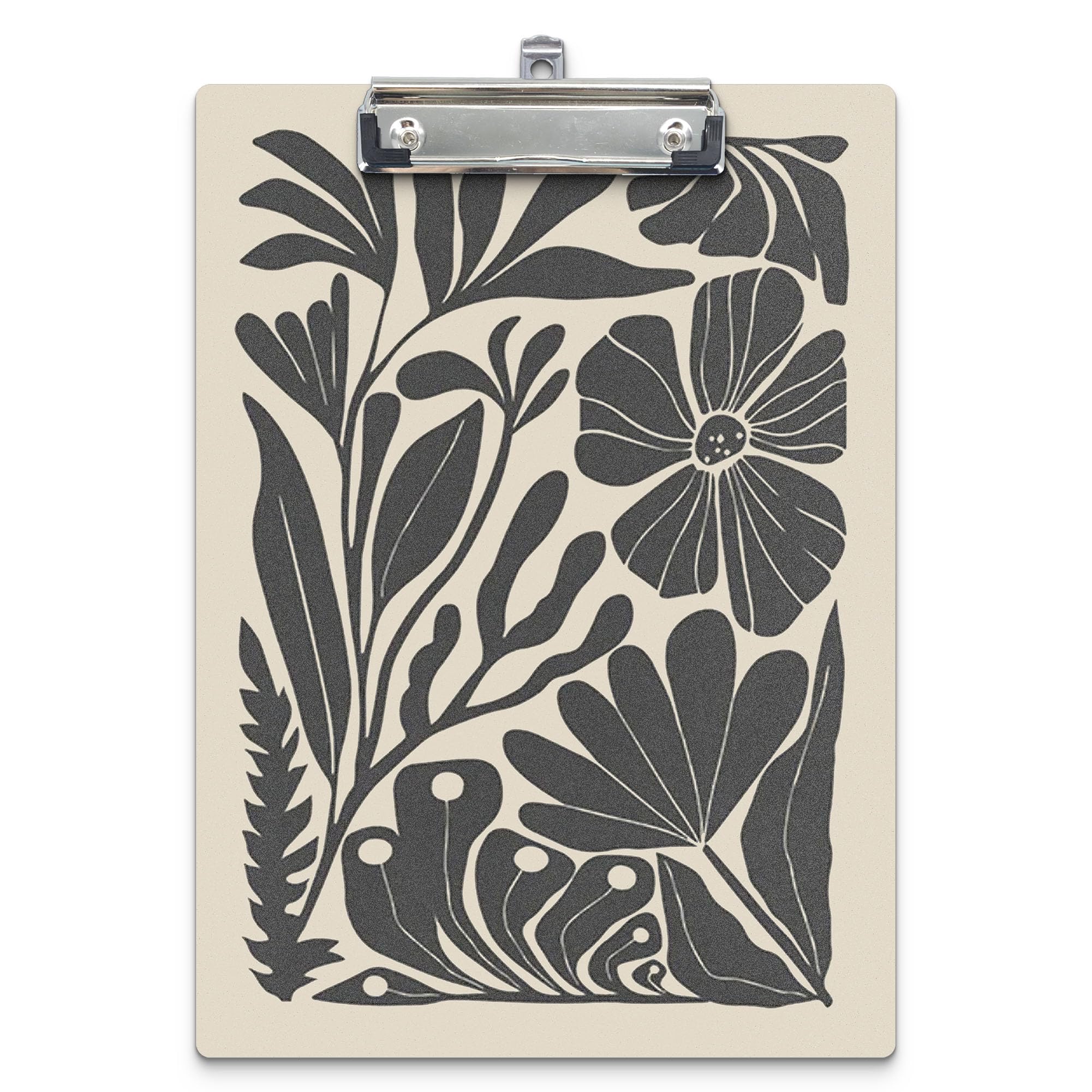 APJYM Boho Floral Clipboard, Abstract 70s Retro Beige and Black Flower Wooden Clip Board for Office Classroom Teacher Student Doctor Nurse, Boho Office Supplies, Standard A4 Letter Size 9x12.6 Inch