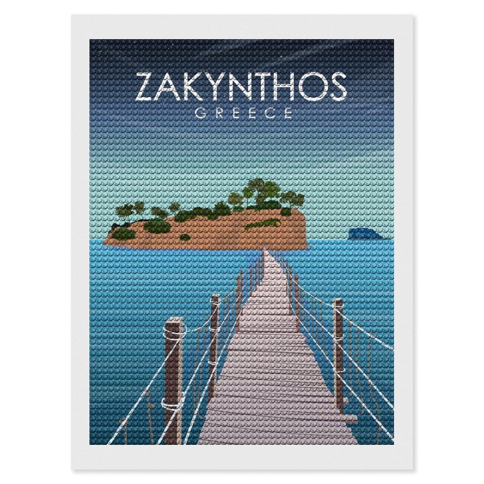 Junmoney Zakynthos Greece Art Diamond Art Canvas 12"x16", for Adults, Good for Quiet Evenings, Bedroom Decor, Festive Craft Gift, Easy to Enjoy
