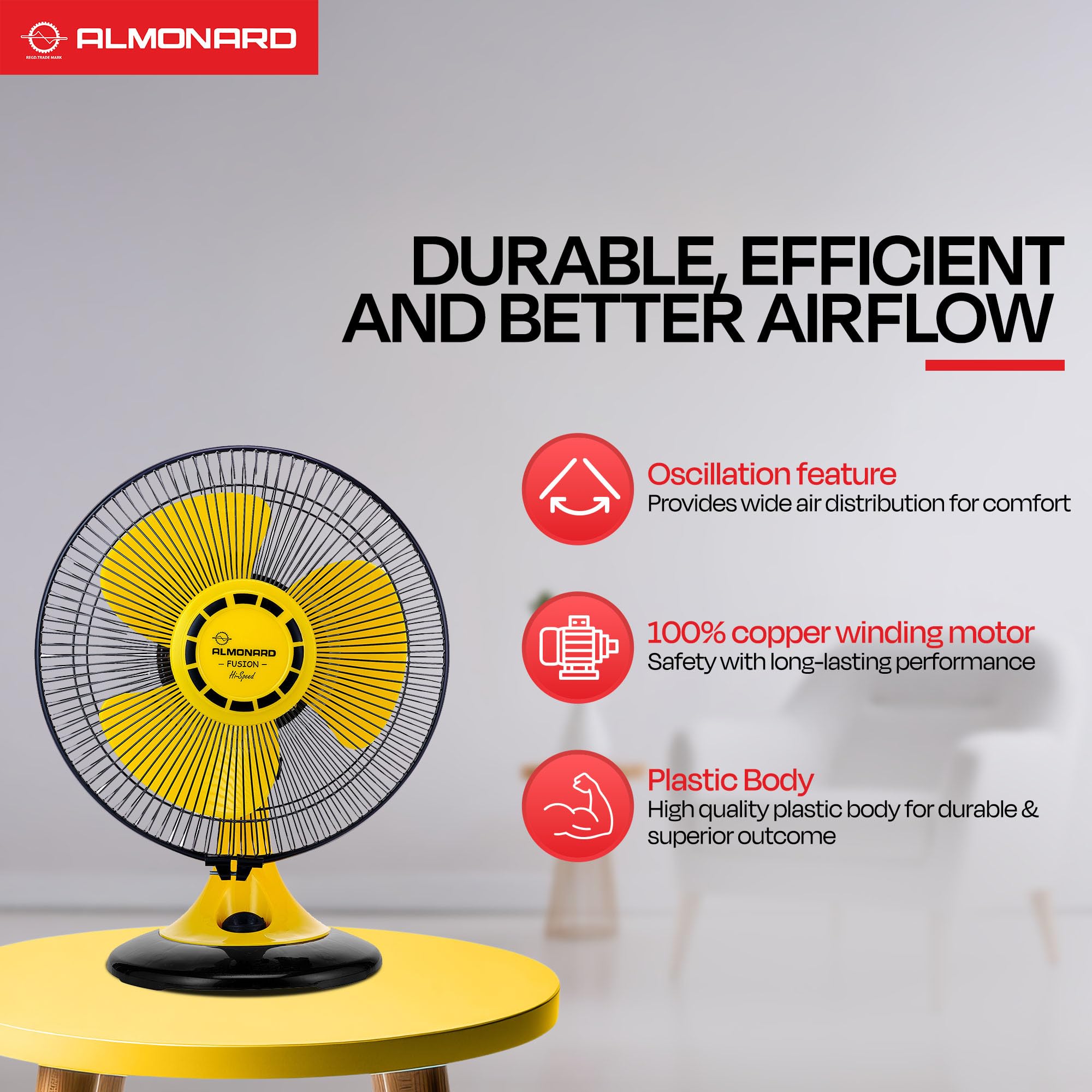 Almonard Wall & Table Fan - 78W, 3 Speeds, FREE SHIPPING -5