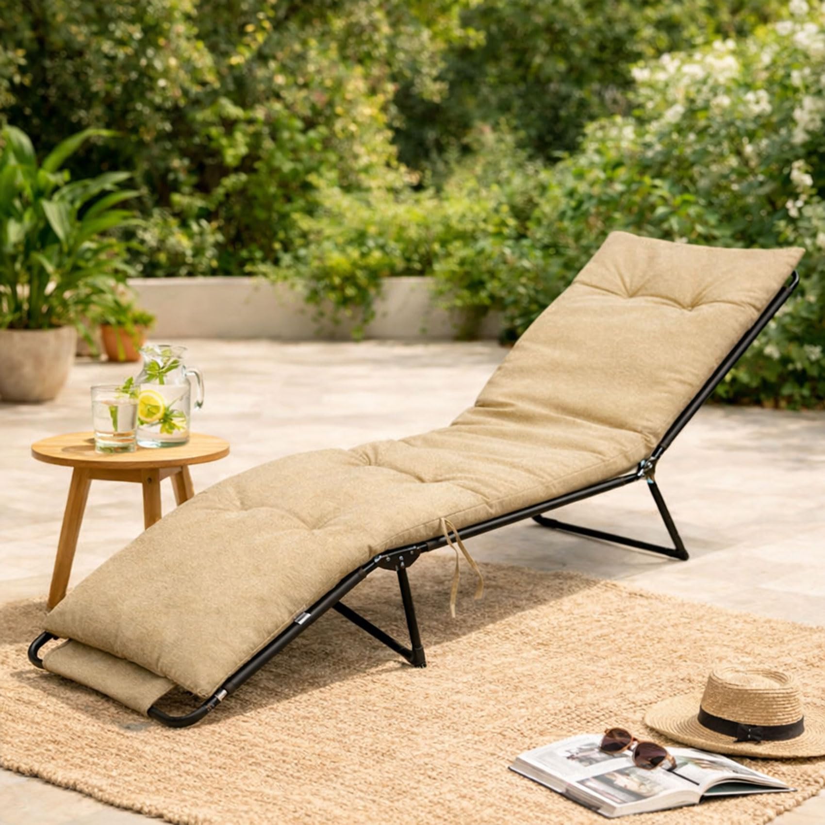 Cojín para Tumbona Acolchado y Grueso, Colchoneta Cómoda para Exterior, Ideal para Jardín, Piscina, Terraza, Playa y Balcón (Beige, 180x55cm)
