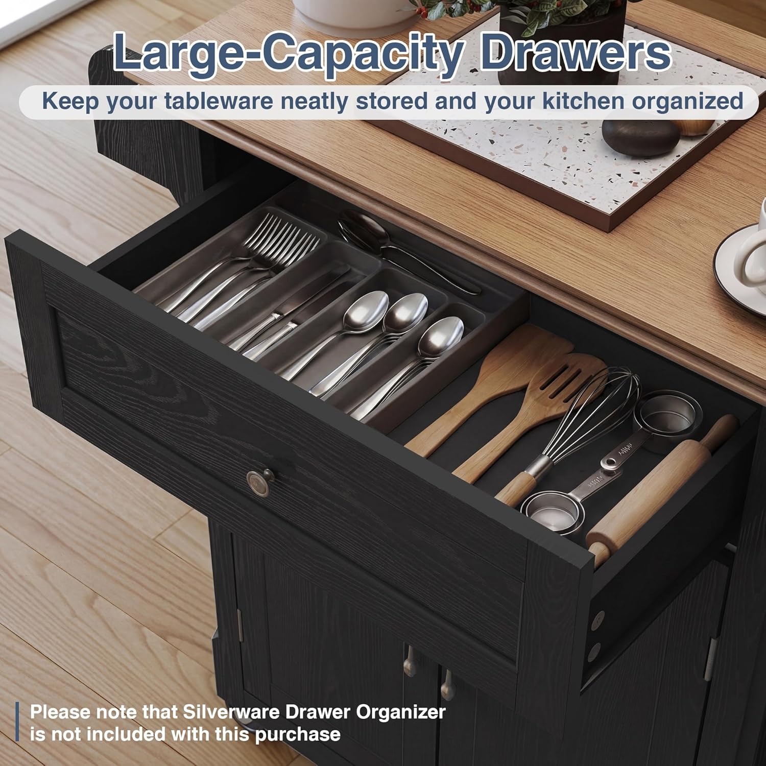 HLR 26'' Small Kitchen Island, Vintage Wood Rolling Kitchen Island Cart with Storage Cabinet and Drawer, Kitchen Cart on Wheels with Spice Rack & Towel Rack for Dining Room, Black