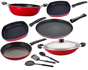 NIRLON Nonstick Heavy Gauge Aluminium Cookware Combo Gift cookware Set -9 Pcs [FT13_KD14_AC_GP22.5_GP24_TP24_3SPN]