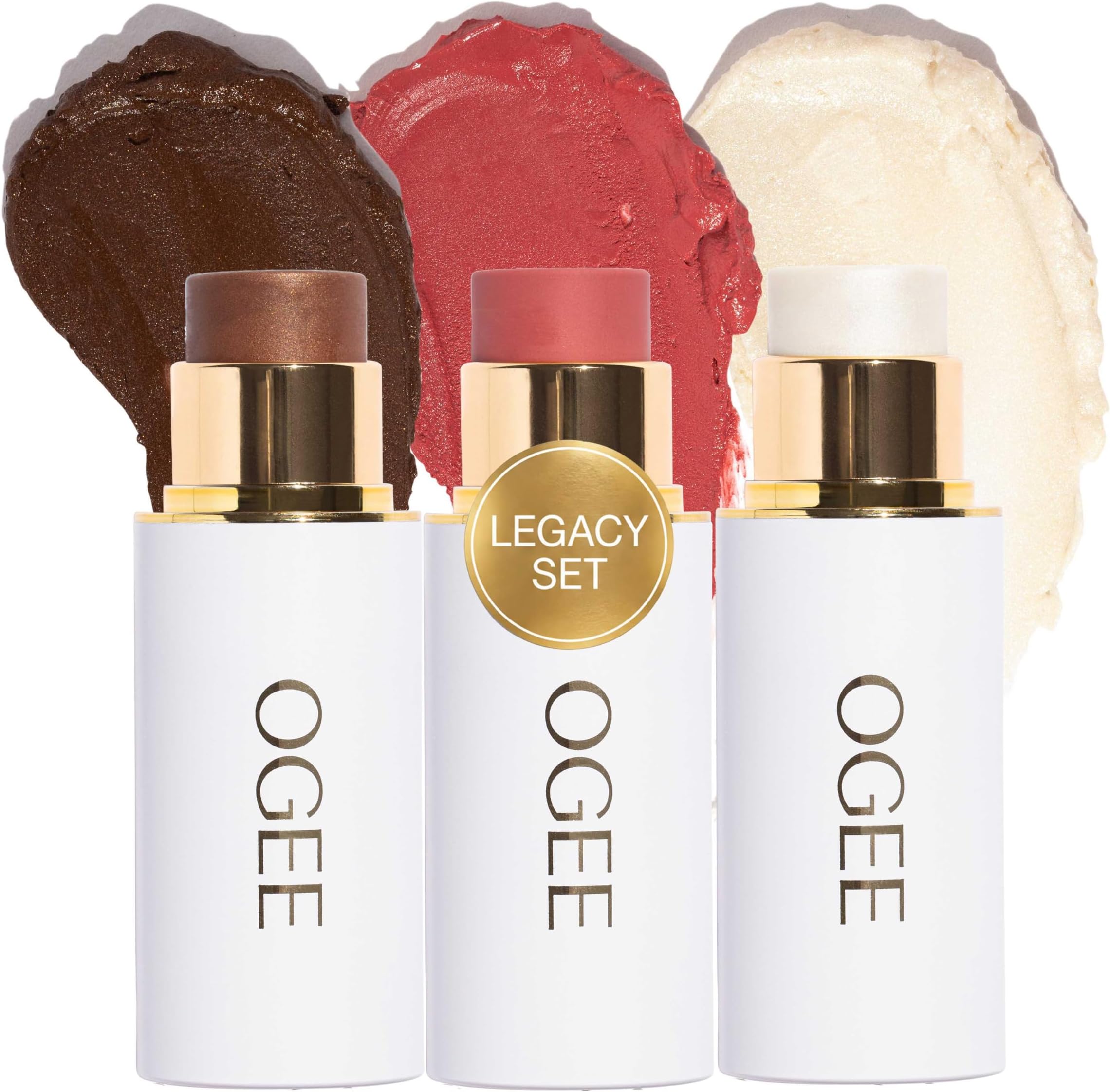 Legacy - Ogee Face Stick Crystal Trio - Contour Stick Makeup Collection - Certified Organic Contour Palette - Includes Bronzer Stick, Blush Stick & Highlighter Stick