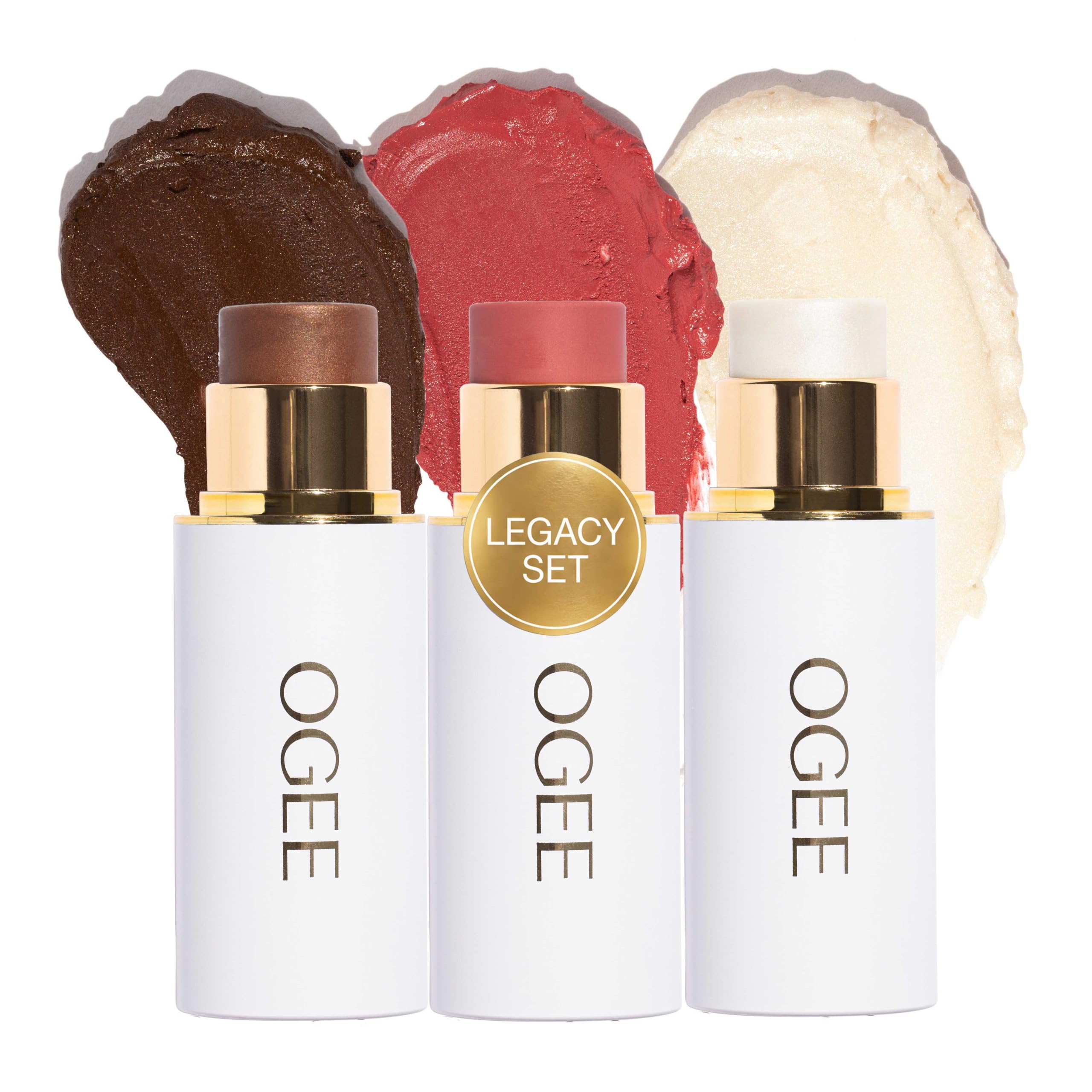 Legacy - Ogee Face Stick Crystal Trio - Contour Stick Makeup Collection - Certified Organic Contour Palette - Includes Bronzer Stick, Blush Stick & Highlighter Stick LEGACY - CRYSTAL CONTOUR COLLECTION - COPPER, ROSE QUARTZ, OPAL