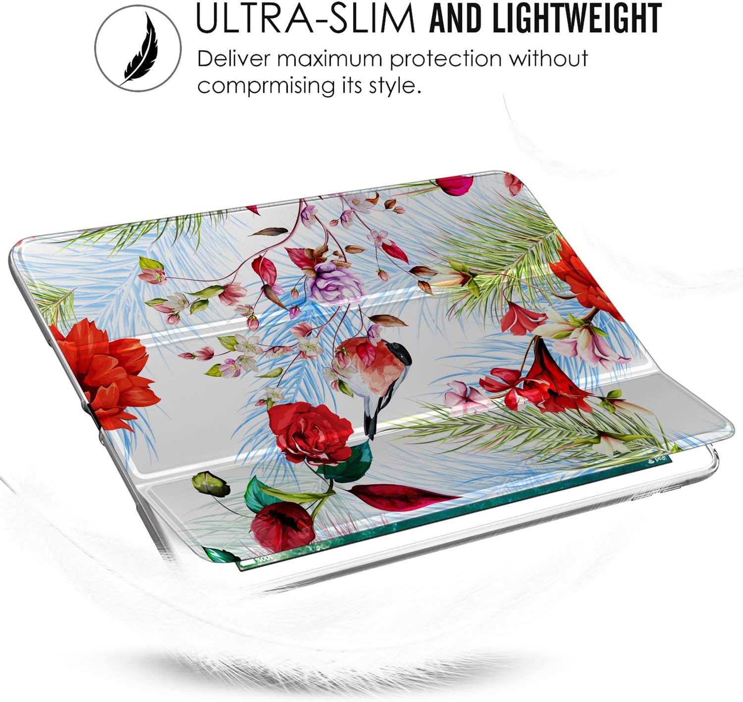 DuraSafe Cases for iPad 9.7 5th 6th Gen Air 1st 2nd Generation [iPad 5 6 Air 1 2] A1893 A1822 A1566 MH2V2LL/A Magnetic Dual Angle Stand with Honeycomb Pattern Printed Cover - Birds & Flowers
