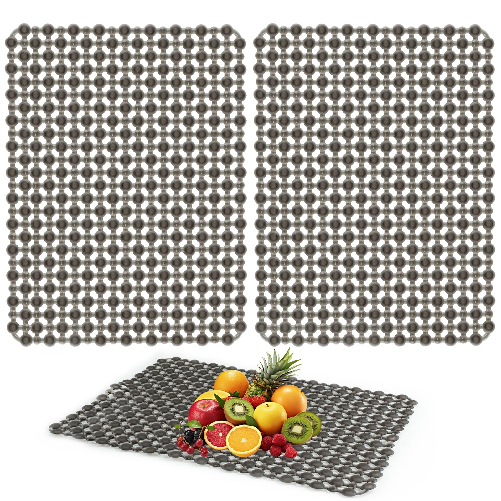 TAIANJI Kitchen Sink Mat, 2 Pcs Kitchen Mats for Ceramic/Stainless Steel Sink, 40x30cm Protector Sinks Cuttable Mat Fast Draining Sinks Protector (Black)